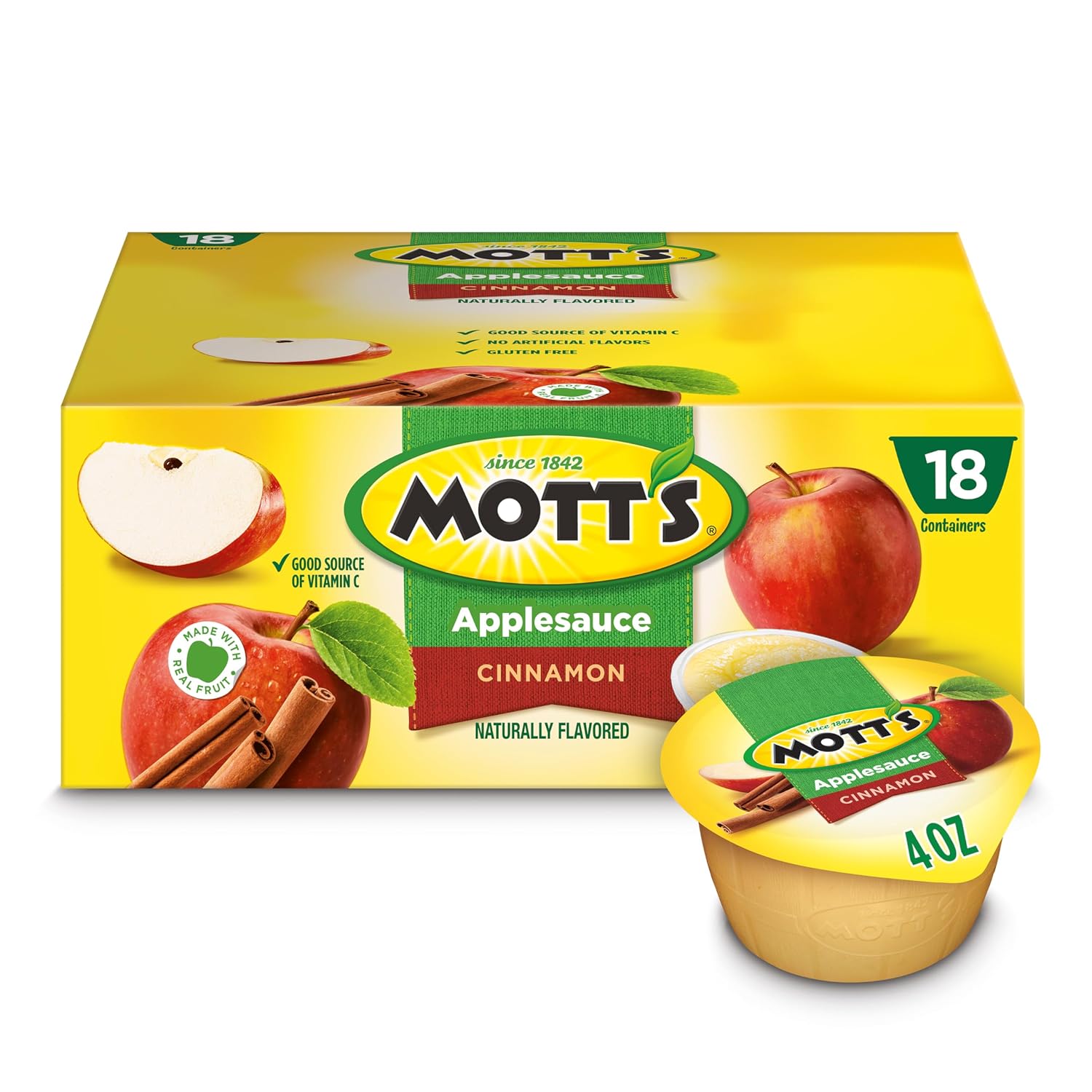 Mott's Applesauce, 4 Oz Cups, 36 Count, No Artificial Flavors, Good Source of Vitamin C, Nutritious Option for The Whole Family
