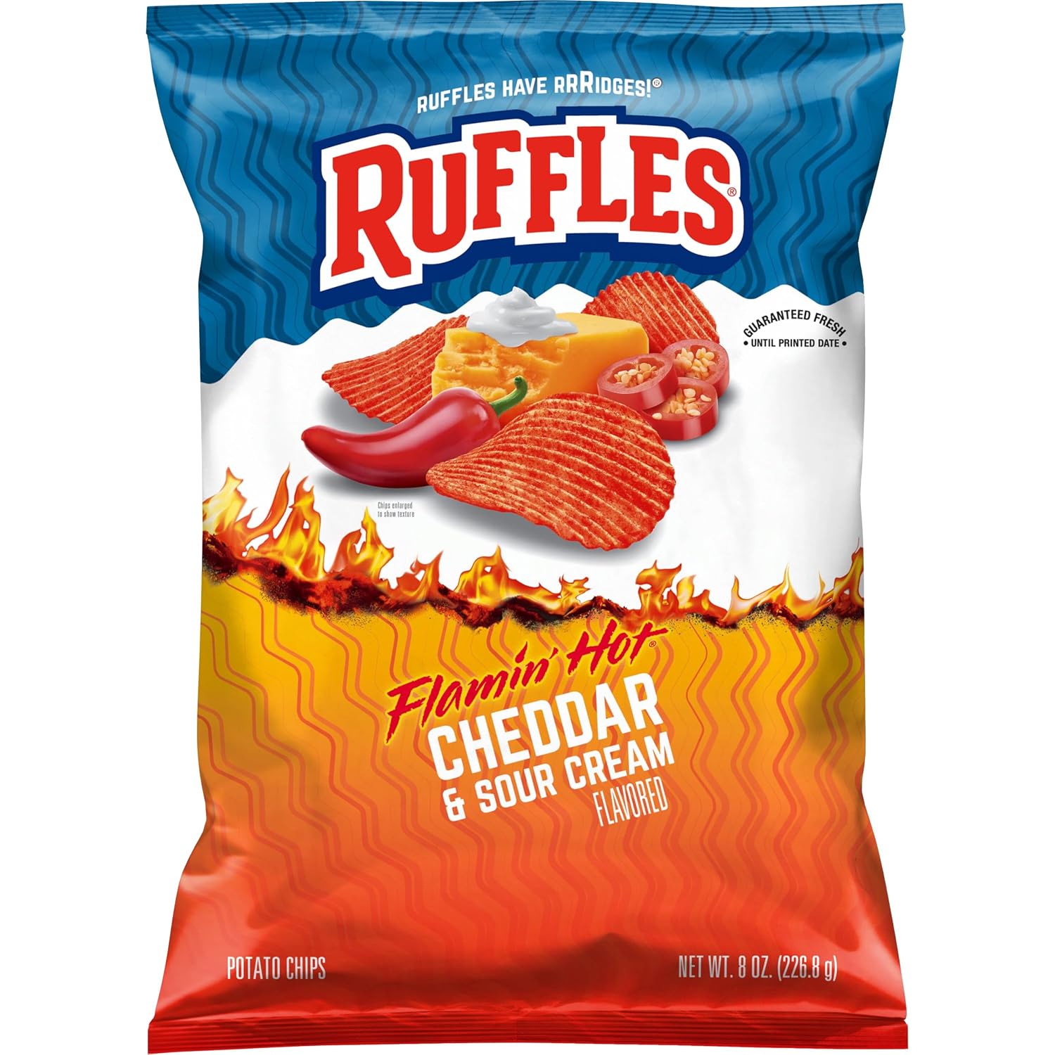 Ruffles Potato Chips, Queso, Cheddar Cheese, 8 Ounce