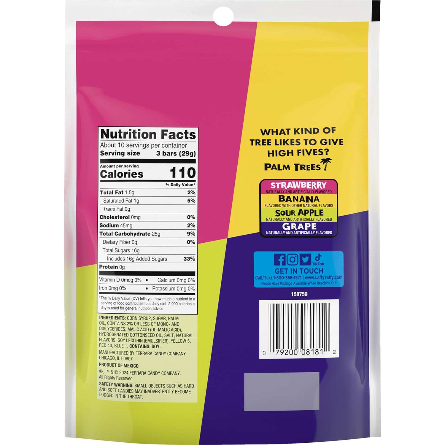 Laffy Taffy Candy, Assorted Flavors, Individually Wrapped Mini Bars, 6 Ounce