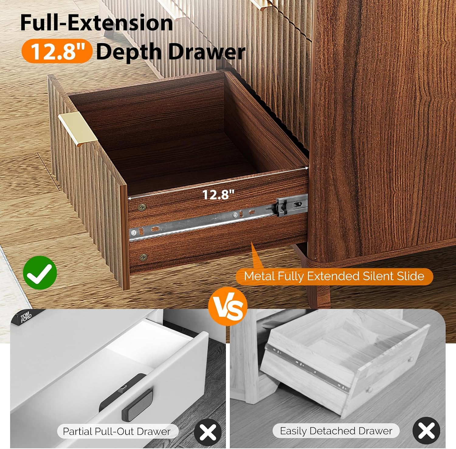 VINGLI Fluted Tall Dresser 5 Drawer, 23.66" W Chest of Drawers Gray Wood Dresser with Rounded Edges, Grey Dressers for Bedroom