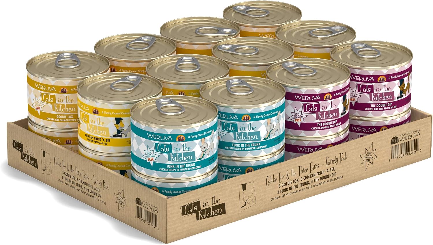 Weruva Cats in The Kitchen Goldie Lox an The 3 Fares Variety, 6oz, 24 Pack