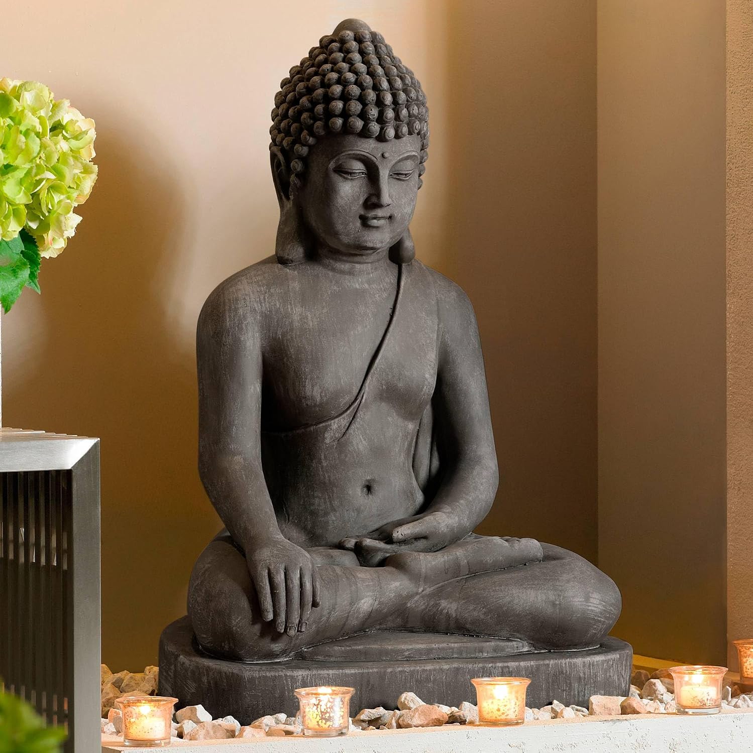 John Timberland Sitting Buddha 29 1/2" High Sandstone Outdoor Statue | Sculpture Zen Asian Japanese Garden Decor Front Porch Patio Yard Outside Home Balcony House Exterior Weathered Light Finish