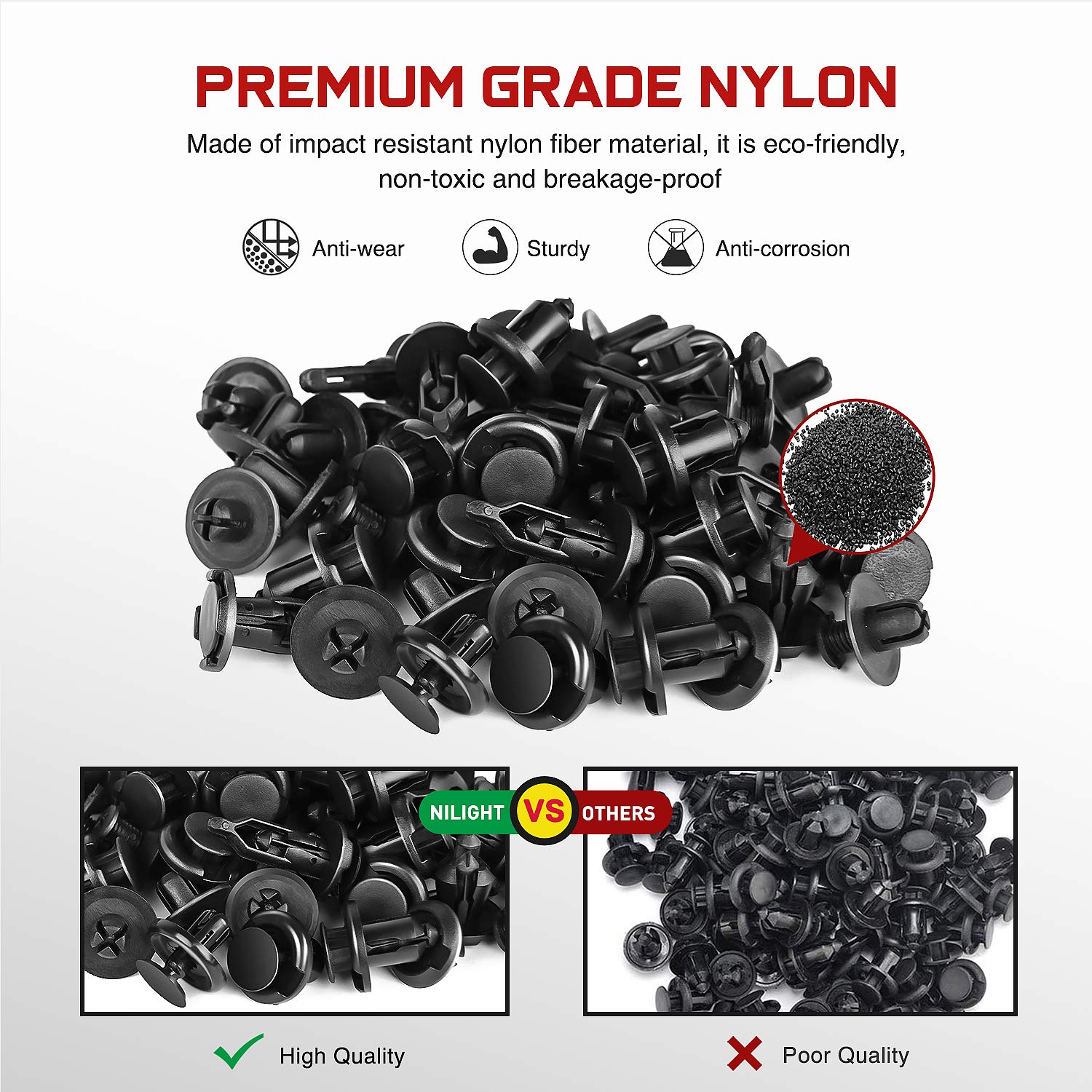 Nilight 190 Pcs Car Retainer Clips Fastener Remover 18 Most Popular Sizes Applications Auto Push Pin Rivets Set -Door Trim Panel Clips for Toyota