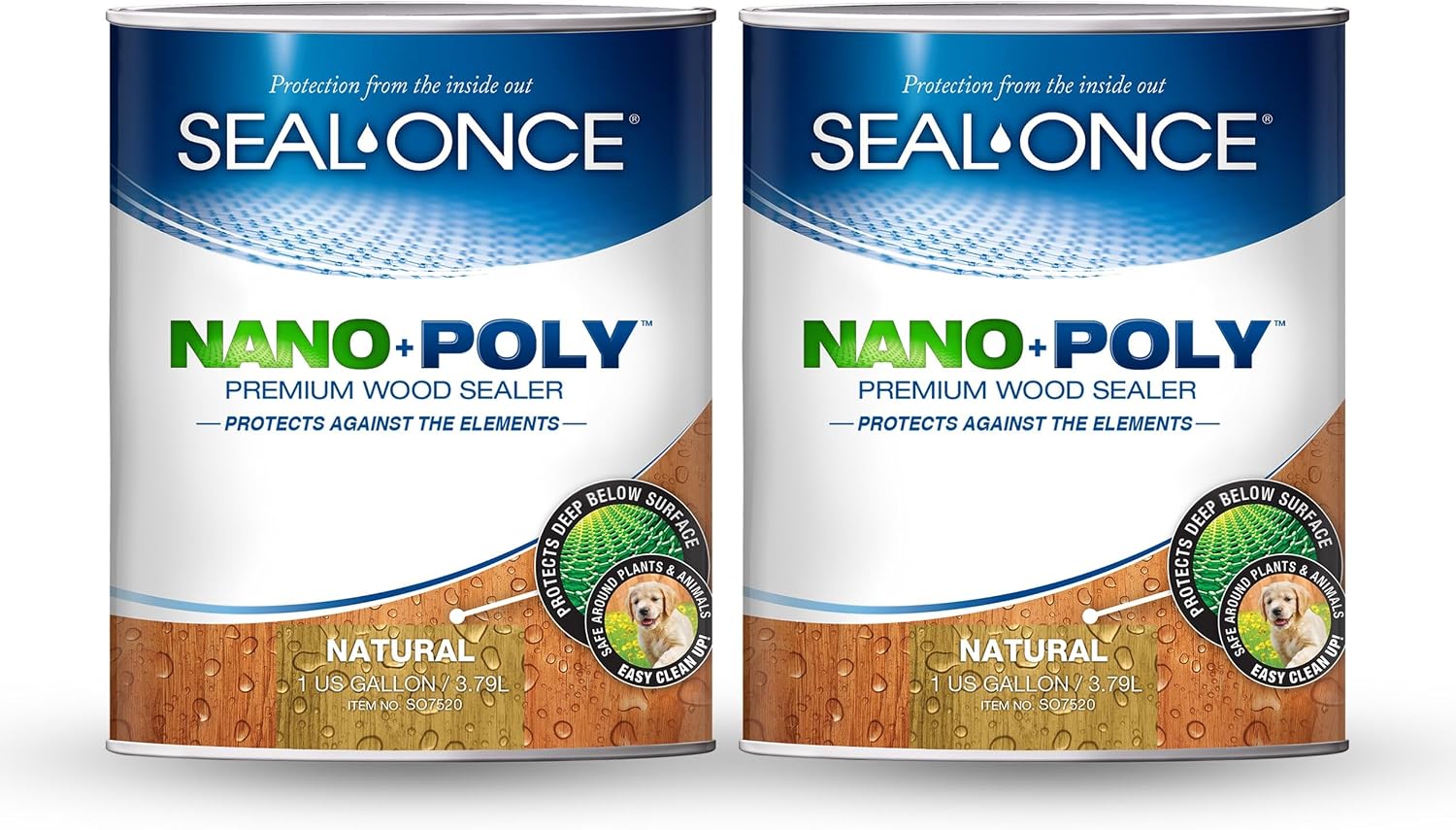 Seal-Once Nano+Poly Wood Sealer and Waterproofer, Clear, 1 Gallon | With Polyurethane, Water-based, Low-VOC, Waterproofer & Stain, For Decks, Fences & Log Homes