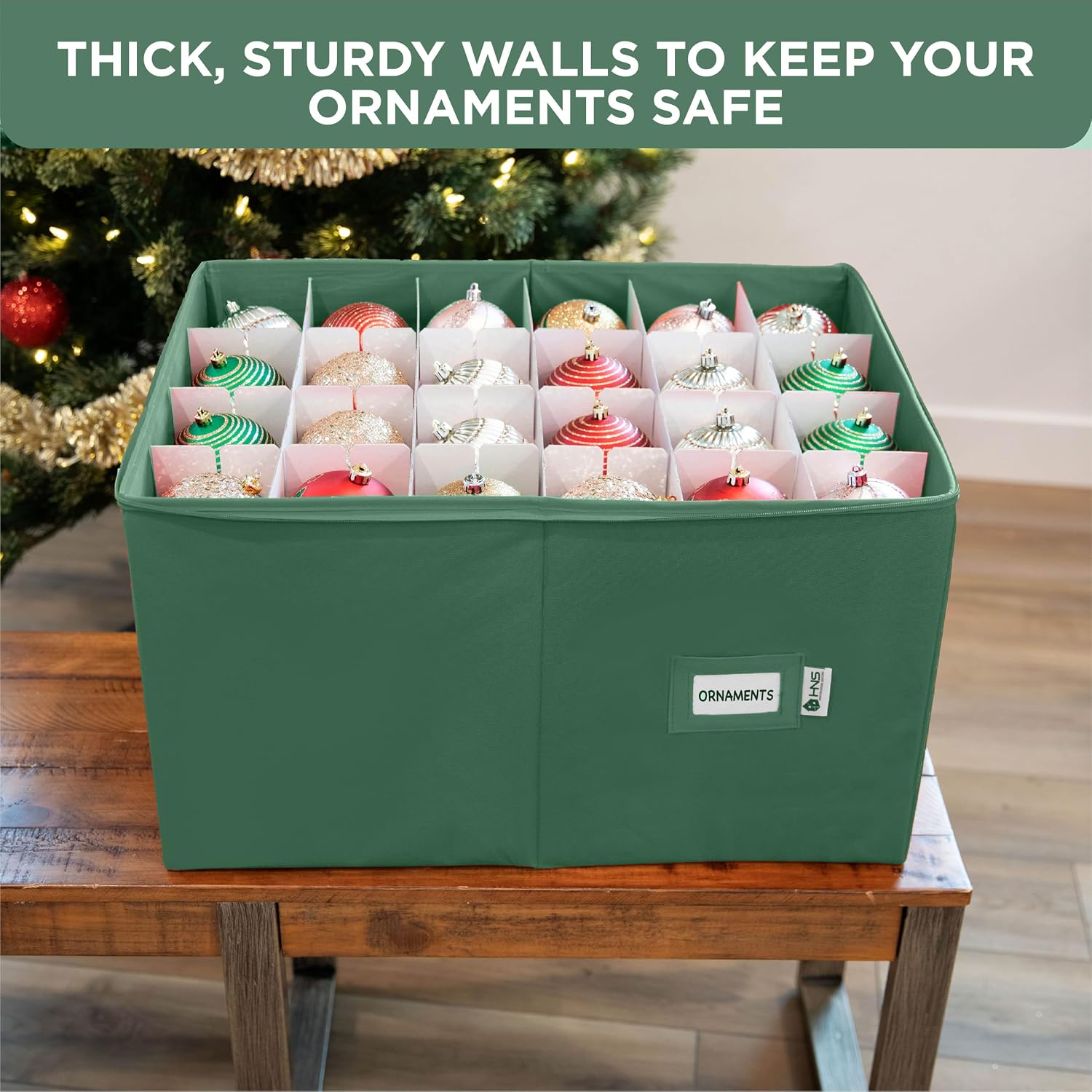 Christmas Ornament Storage Container with Dividers - Box Stores Up to 54 Ornaments, Zippered, Convenient, Adjustable
