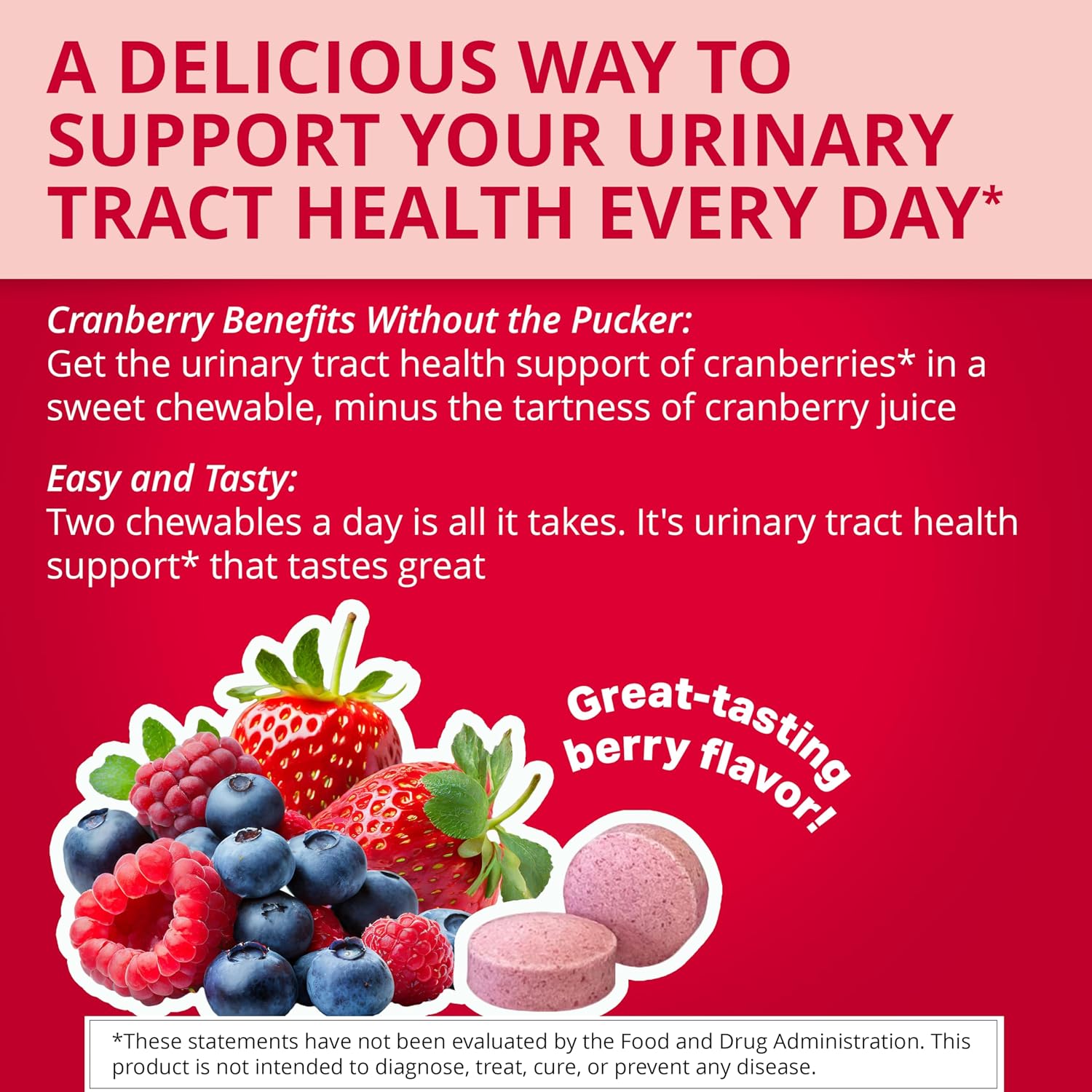 Uricalm Cranberry Dietary Supplement Chewable with D-Mannose, 60 Count | Powerful combination of cranberry and D-Mannose to help maintain a healthy urinary tract*.