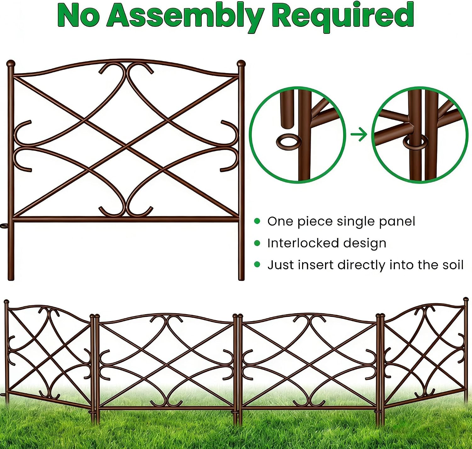 AMAGABELI 10 Panels 17in(H)×10ft(L) Decorative Garden Fences and Borders for Dogs No Dig Rustproof Metal Fence Panels Garden Edging Border Animal Barrier Fencing for Flower Beds Yard Patio Decor Black