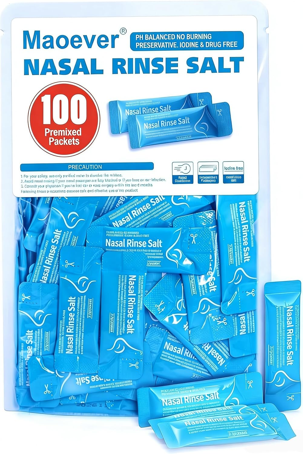 MAOEVER 120 Saline Nasal Packets, Nasal Salt Rinse for Neti Pots & Squeeze Bottles, Individually Wrapped & pH Balanced, Cooling Sinus Relief & Nasal Care(120, Mint Green)