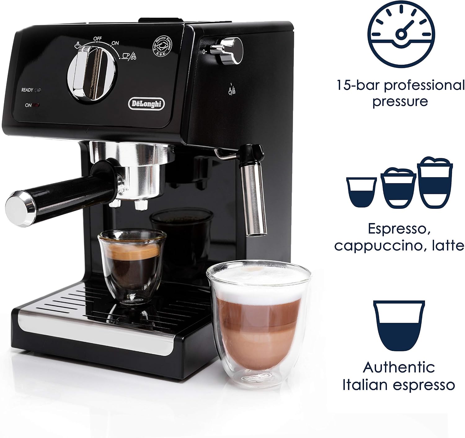 De'Longhi 15-Bar Pump Espresso Machine with Milk Frother & Temperature Control - Compact Home Barista Coffee Maker for Espresso, Latte, Cappuccino & Iced Coffee, Easy to Clean Design