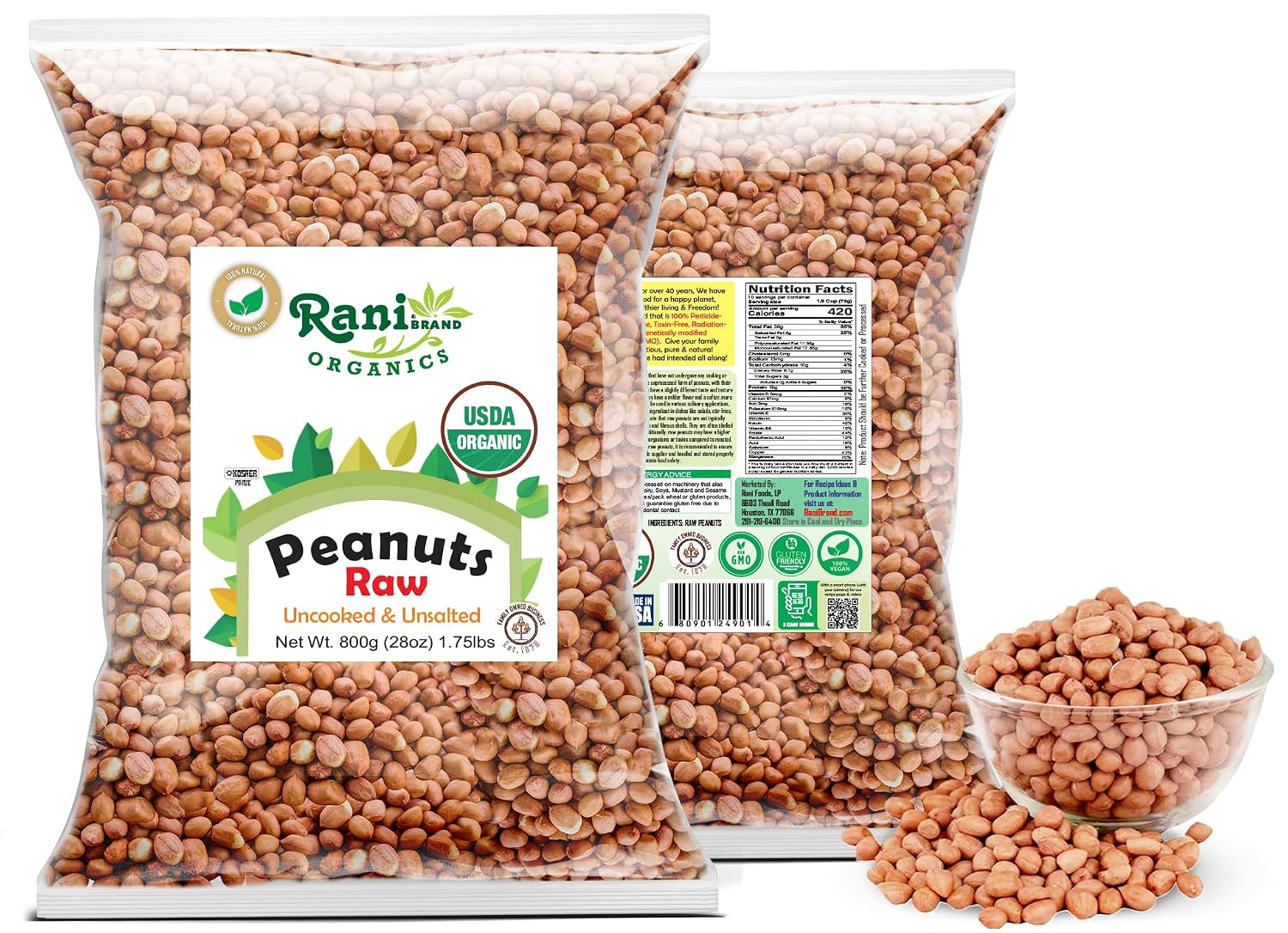 Rani Peanuts, Raw Whole With Skin (uncooked, unsalted) 14oz (400g) ~ All Natural | Vegan | Kosher | Gluten Friendly | Fresh Product of USA ~ Spanish Grade Groundnut/Red-skin