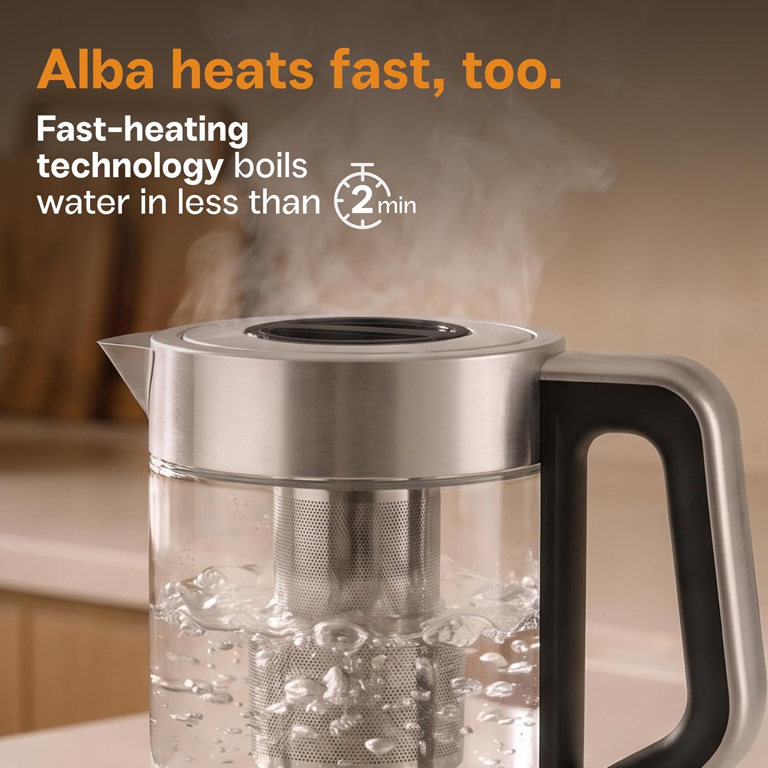 Viante Alba Electric Tea Kettle With Infuser, No Plastic, 1.5L