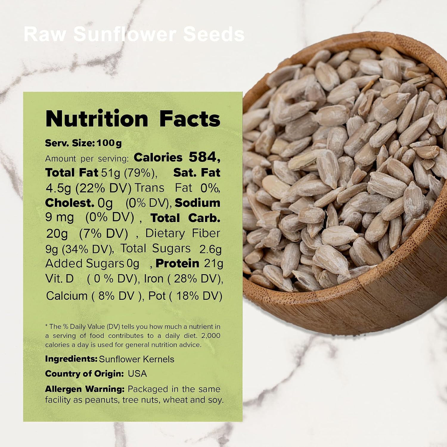 NUTS U.S. - Sunflower Kernels | Raw | A Rich Source of Protein | USA Grown and Packed in Resealable Bags!!! (1 LB)