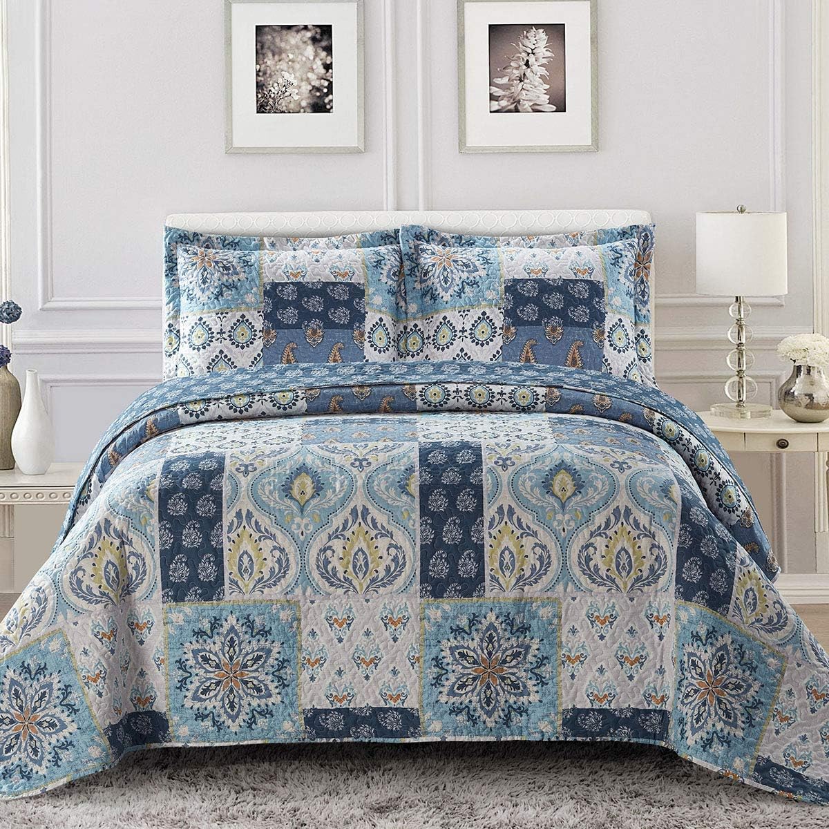 Royal Hotel Ayat Birds Oversized Coverlet Set Queen Size – Luxury Queen Quilt Bedspread, All Season Soft Filled Quilts