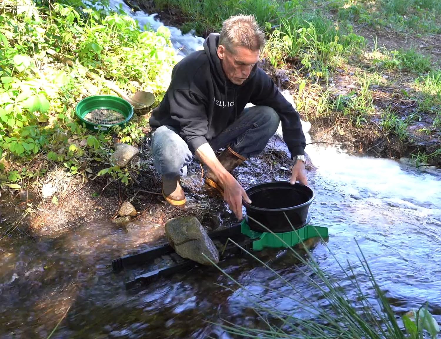 Portable Expandable Sluice Box for Gold Mining and Prospecting; Includes Miner's Moss, Hungarian Style riffles, and deep V riffles. Essential Tool for Gold panning Kits