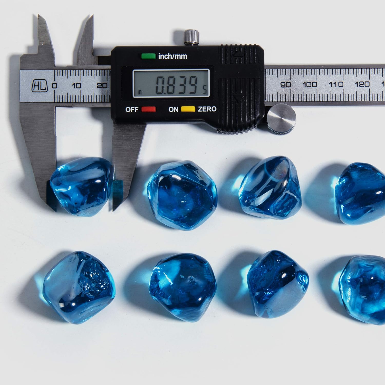 Fire Glass Diamond 1 Inch Fire Pit Glass Rocks for Propane or Gas Fire Pit （10 Pounds Margarita Azura Blue ） Gift Package