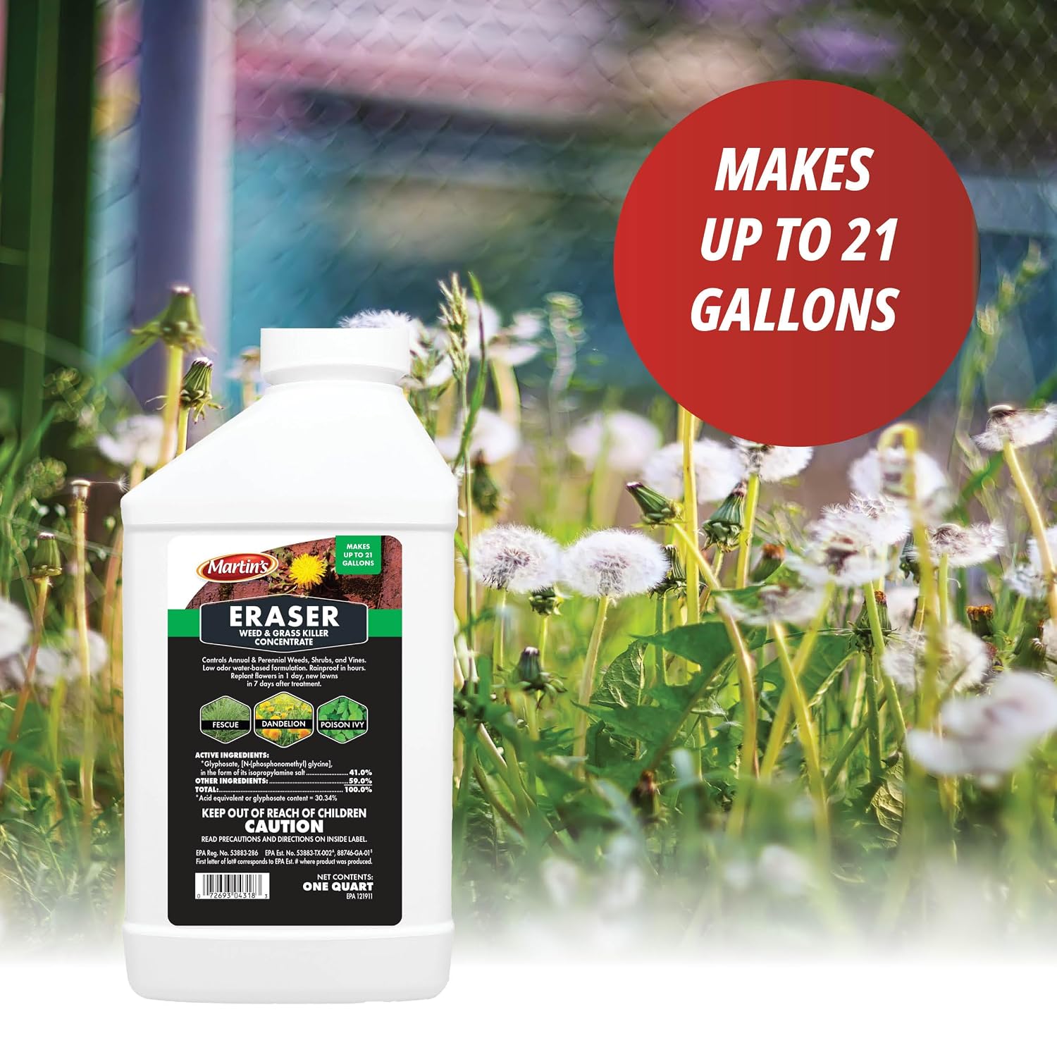 Control Solutions 82004318 1 Quart Eraser & Grass Killer Concentrate Weed Killers | Low-Odor, Water Based Formula, Effective Against Annual Weeds