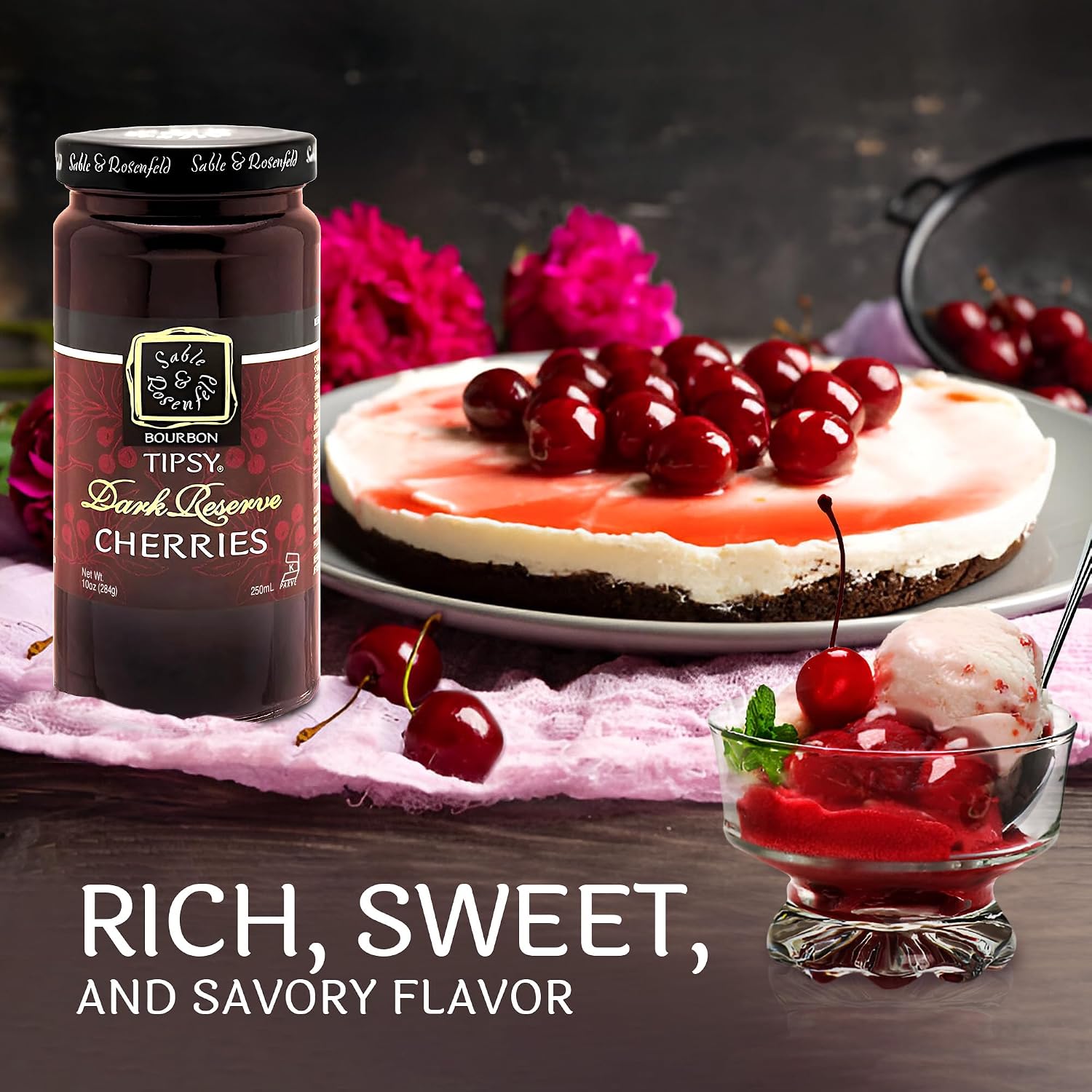 Sable & Rosenfeld Bourbon Tipsy Dark Reserve Cherries, 10 oz, Pack of 1