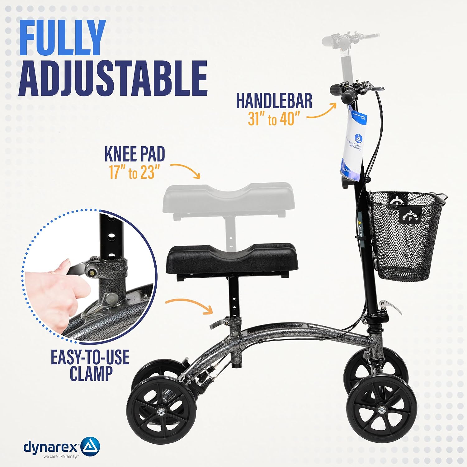 Dynarex Steerable Knee Walker with Basket