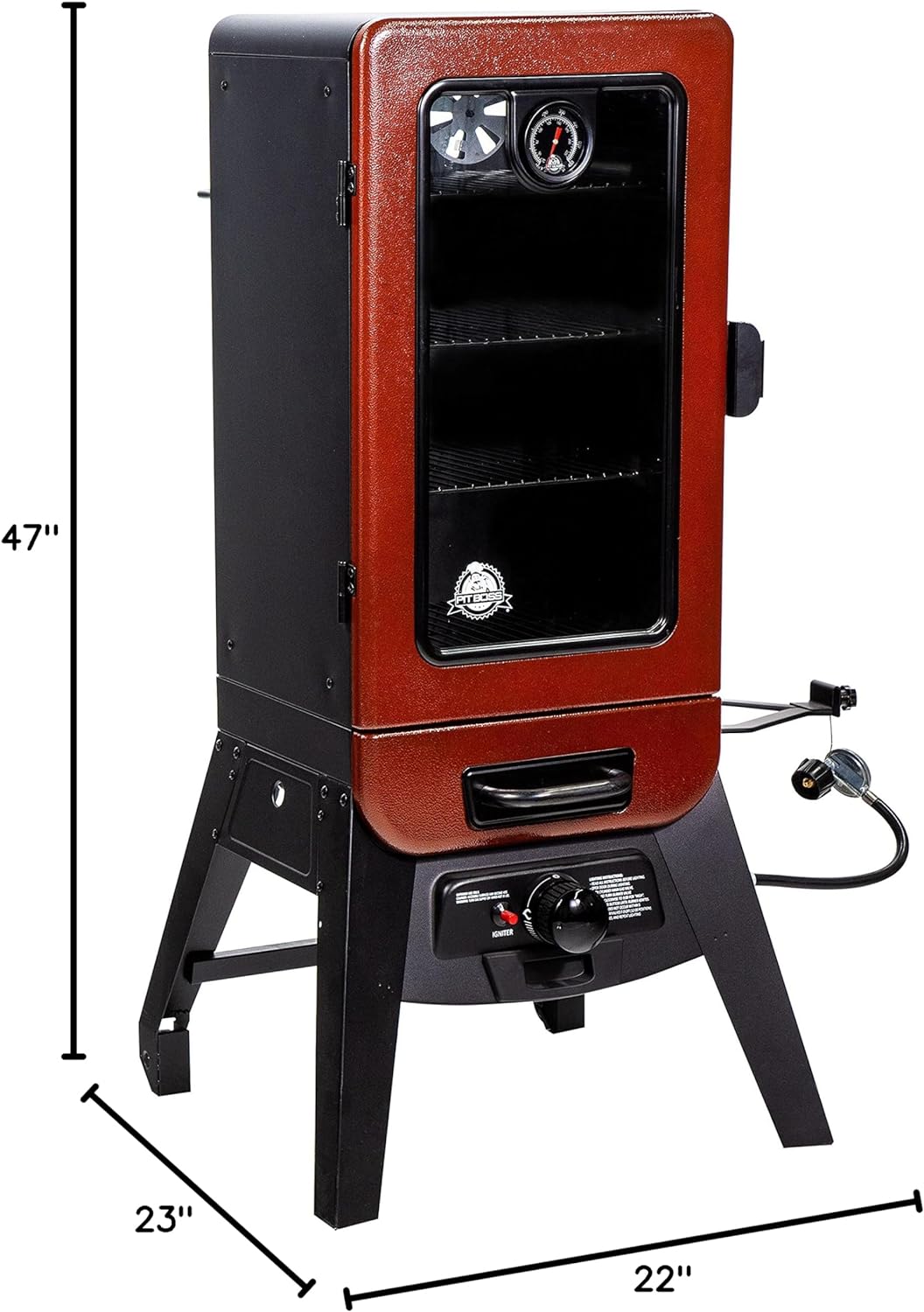 Pit Boss 3-Series Gas Vertical Smoker, Red Hammertone - 10773