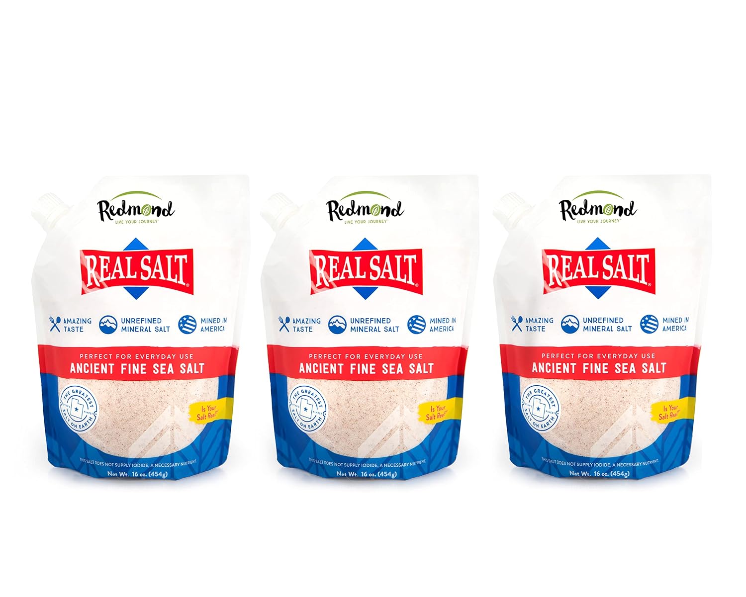 REDMOND Real Sea Salt - Natural Unrefined Gluten Free Fine, 26 Ounce Pouch (1 Pack)