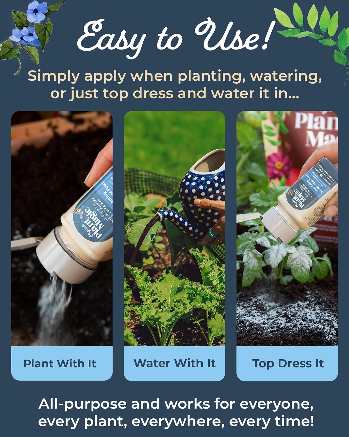 Organic Plant Magic Fertilizer & Plant Food for House Plants & Garden 1/2lb | Makes 32+ Gal of Organic Water Soluble Fertilizer for Plant Growth use on Vegetables, Flowers, Gardens & Indoor House Plants