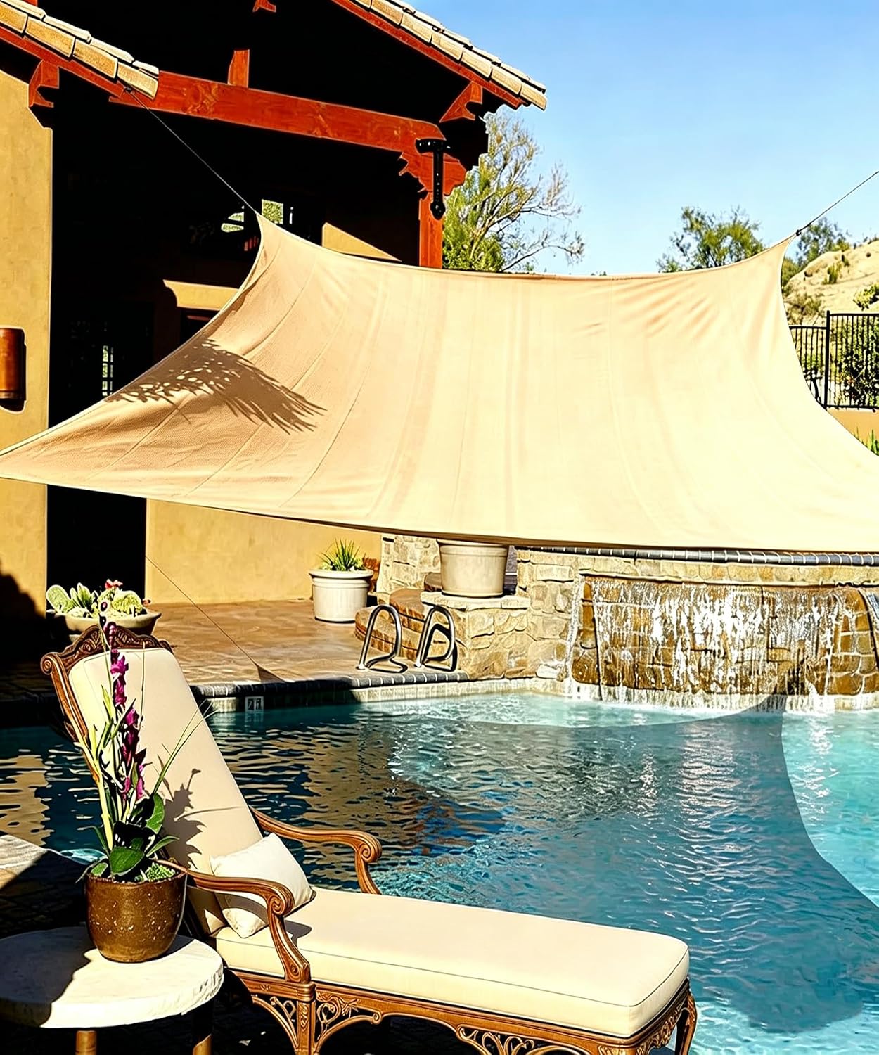 20'x20' Sun Shade Sail, Square Desert Sand Outdoor Canopy, Awning Shelter | Fabric Cloth Screen with UV Protection Sun Shades for Patio, Garden