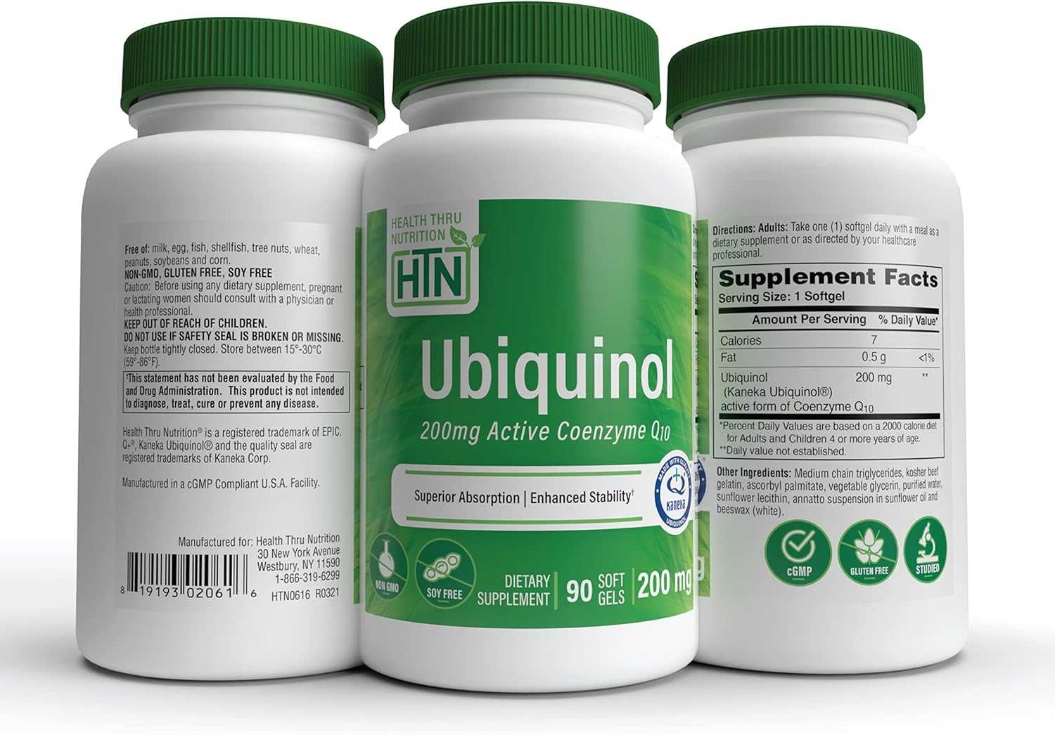 Health Thru Nutrition Ubiquinol 200mg 30 Softgels as Kaneka QH Reduced CoQ-10 | Stabilized - 3rd Party Tested | Enhanced Bioavailability | Cardiovascular & Mitochondria Function Support | Non-GMO | Reduced Form CoQ-10 Supplement, High Absorption, Cardiov…
