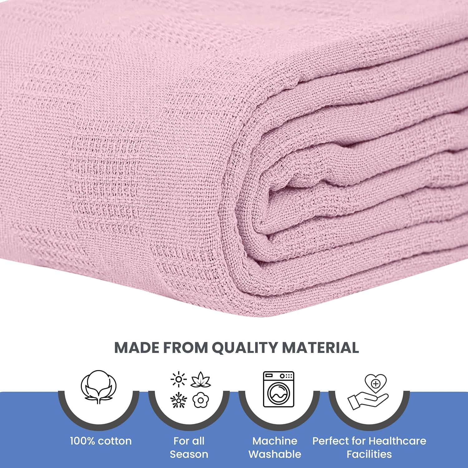 Linteum Textile Hospital Thermal SNAGLESS Spread Blanket, 100% Cotton (74x100 in, Blue)