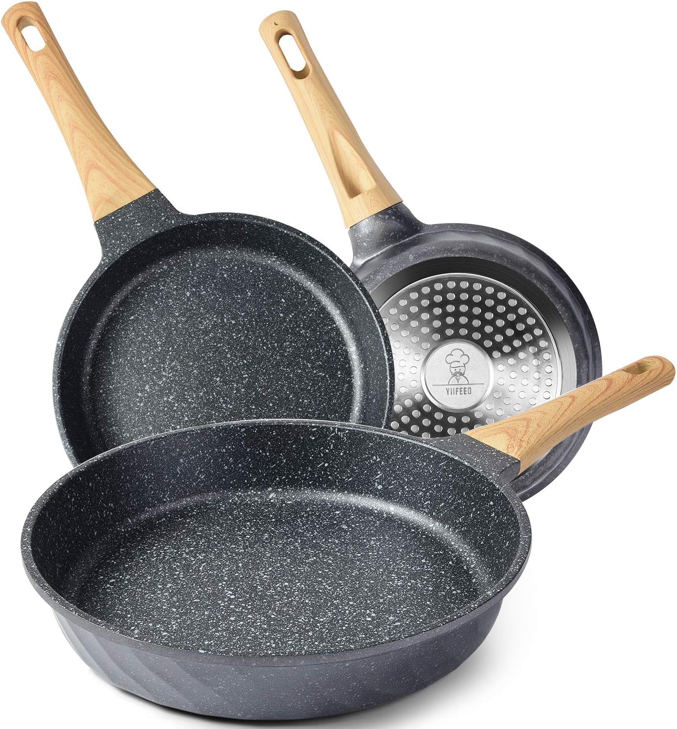 YIIFEEO Frying Pans Nonstick, Induction Frying Pan Set Granite Skillet Pans for Cooking Omelette Pan Cookware Set with Heat-Resistant Handle