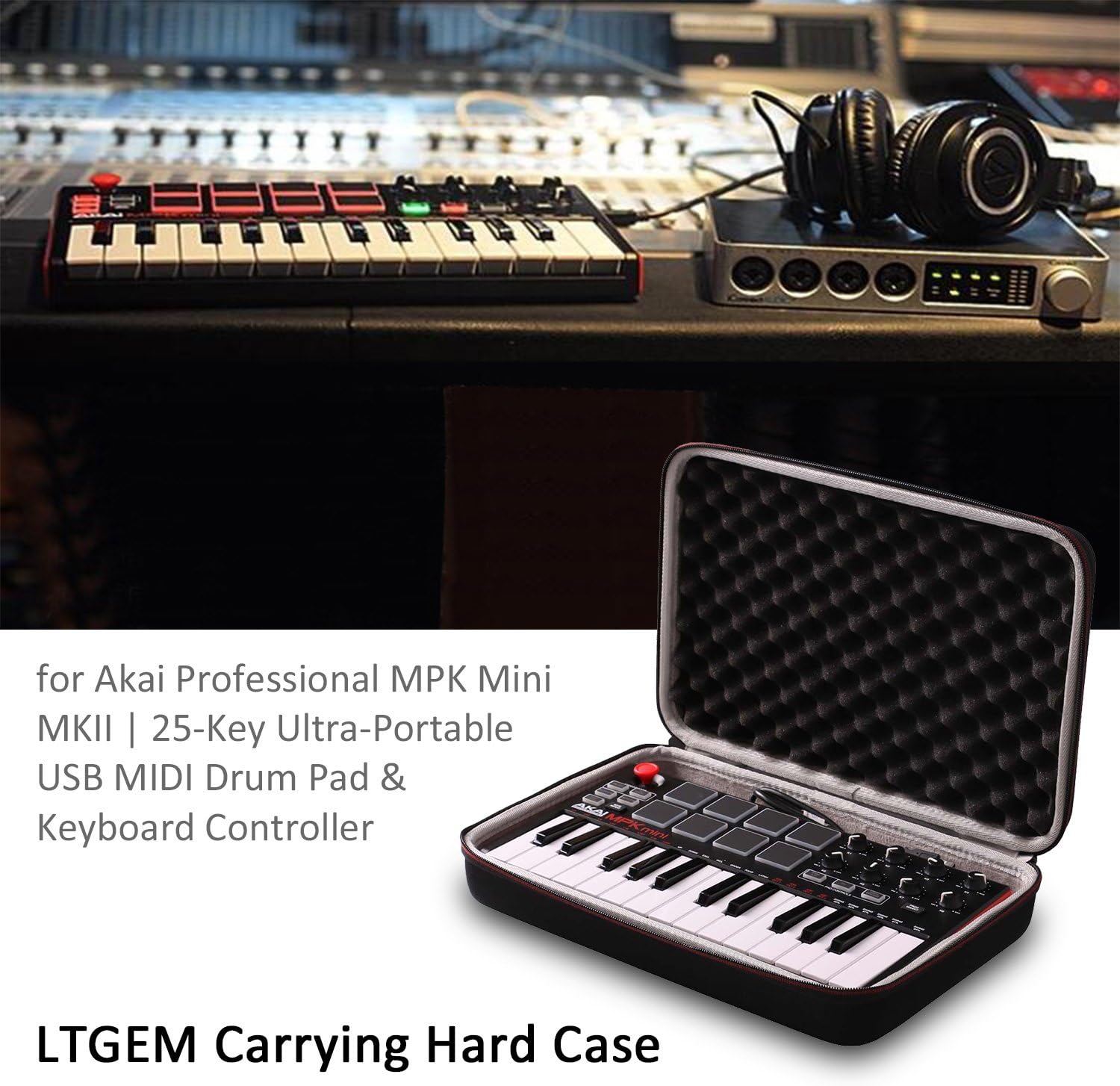 LTGEM Case Compatible with Akai Professional MPK Mini MK3 / MPK Mini Play MK3 25 Key USB MIDI Keyboard Controller, Black+Gray(Case Only)