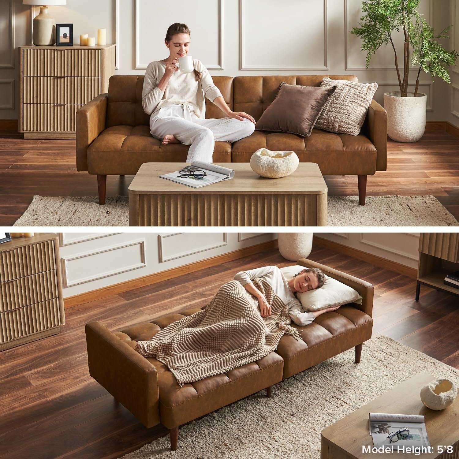 mopio 76.4" Futon Sofa Bed Chevron Styled, Sleeper Couch (Old Rosa Velvet)