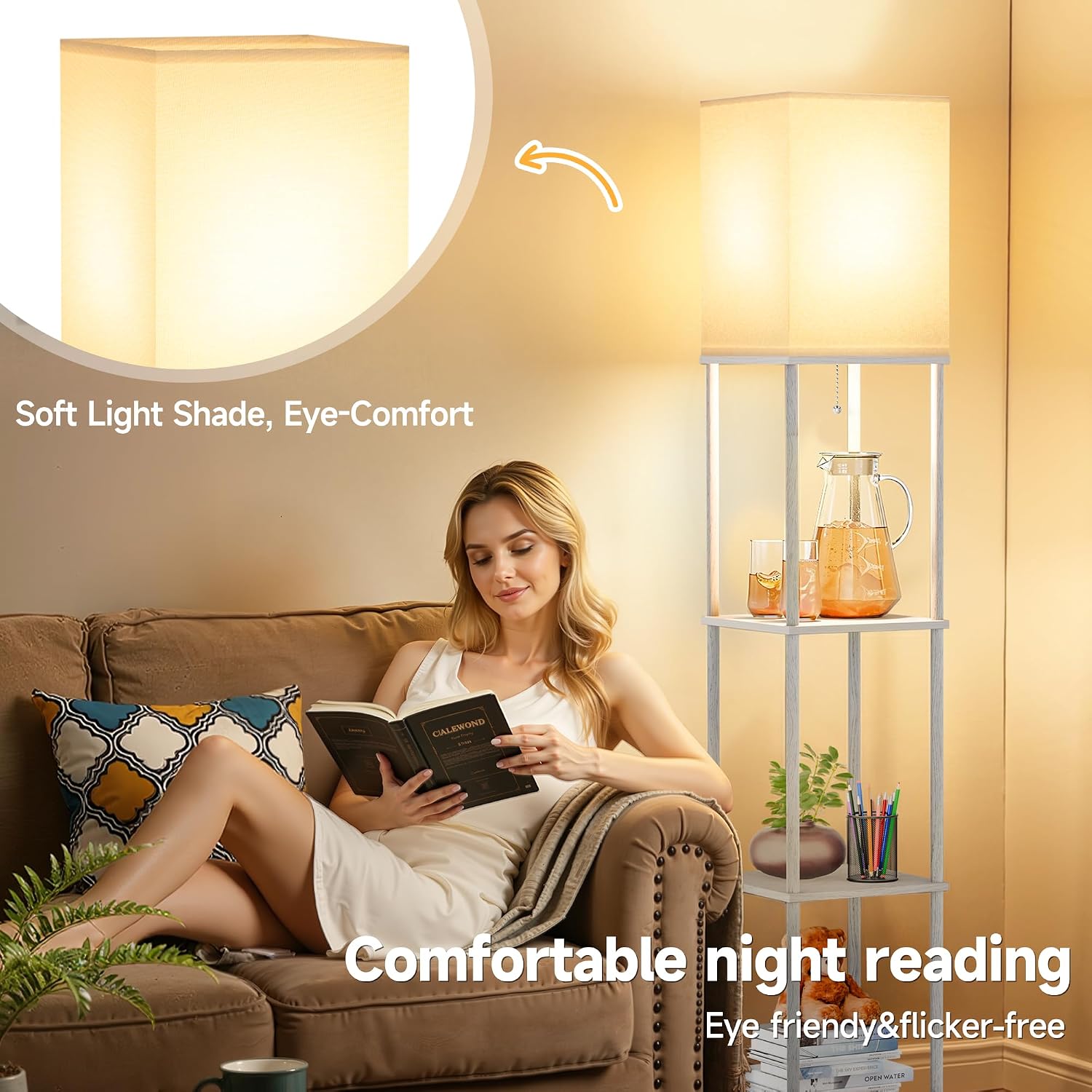 SHINE HAI Floor Lamp with Shelves, 3-Tier Square Modern Shelf Lamp