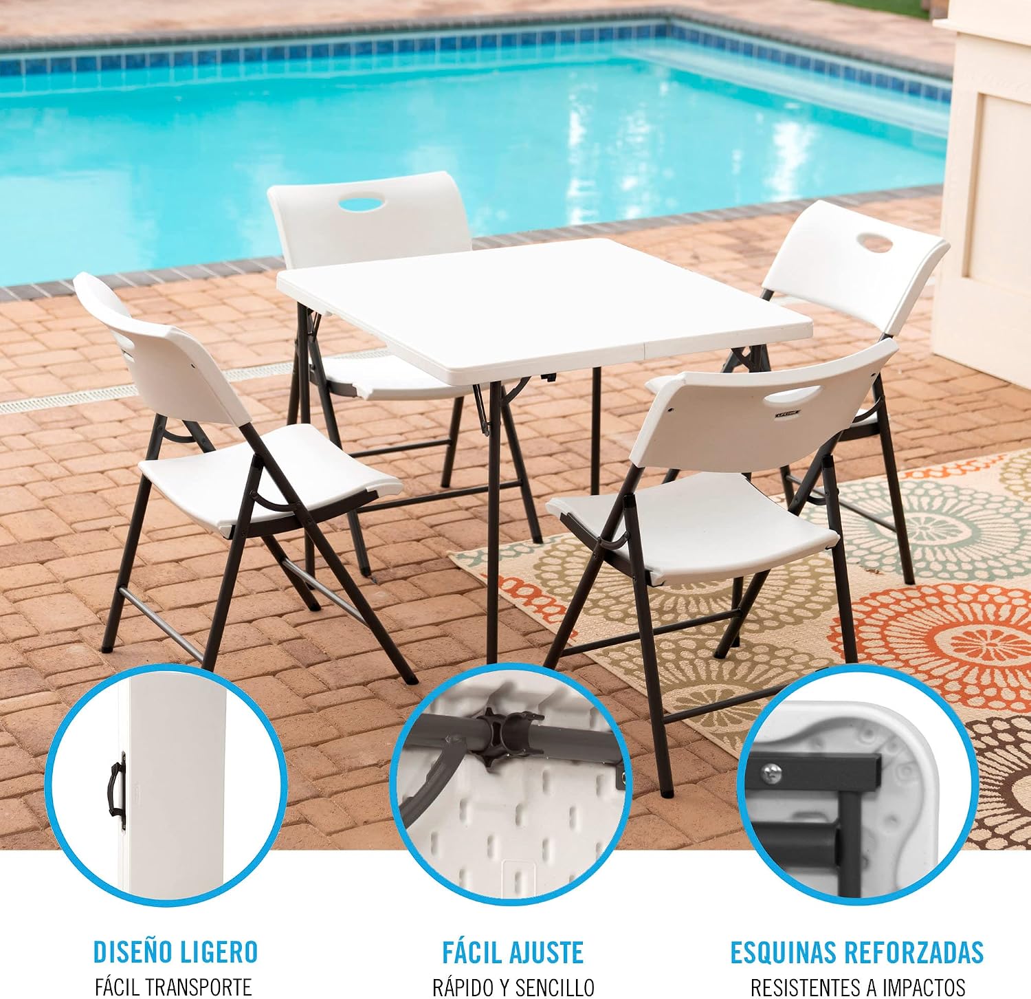 LIFETIME 80273 Fold in Half Square Table, 34 Inch, White