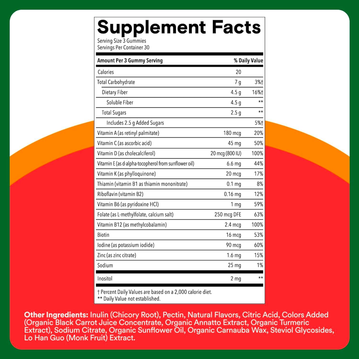 SmartyPants Kids Multivitamin Gummies and Fiber Supplement: Vitamin D3, C, Vitamin B12, B6, A, Zinc, Biotin, Inositol, Fiber Gummies, Three Fruit Flavors, 120 Count (30 Day Supply)