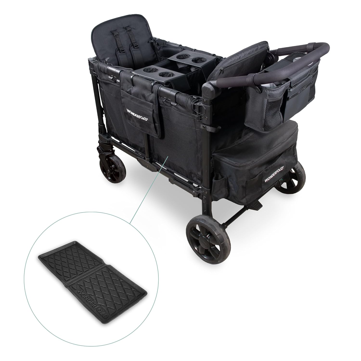WonderFold W2 Stroller Wagon, Steel Frame, 2 Seater, Black