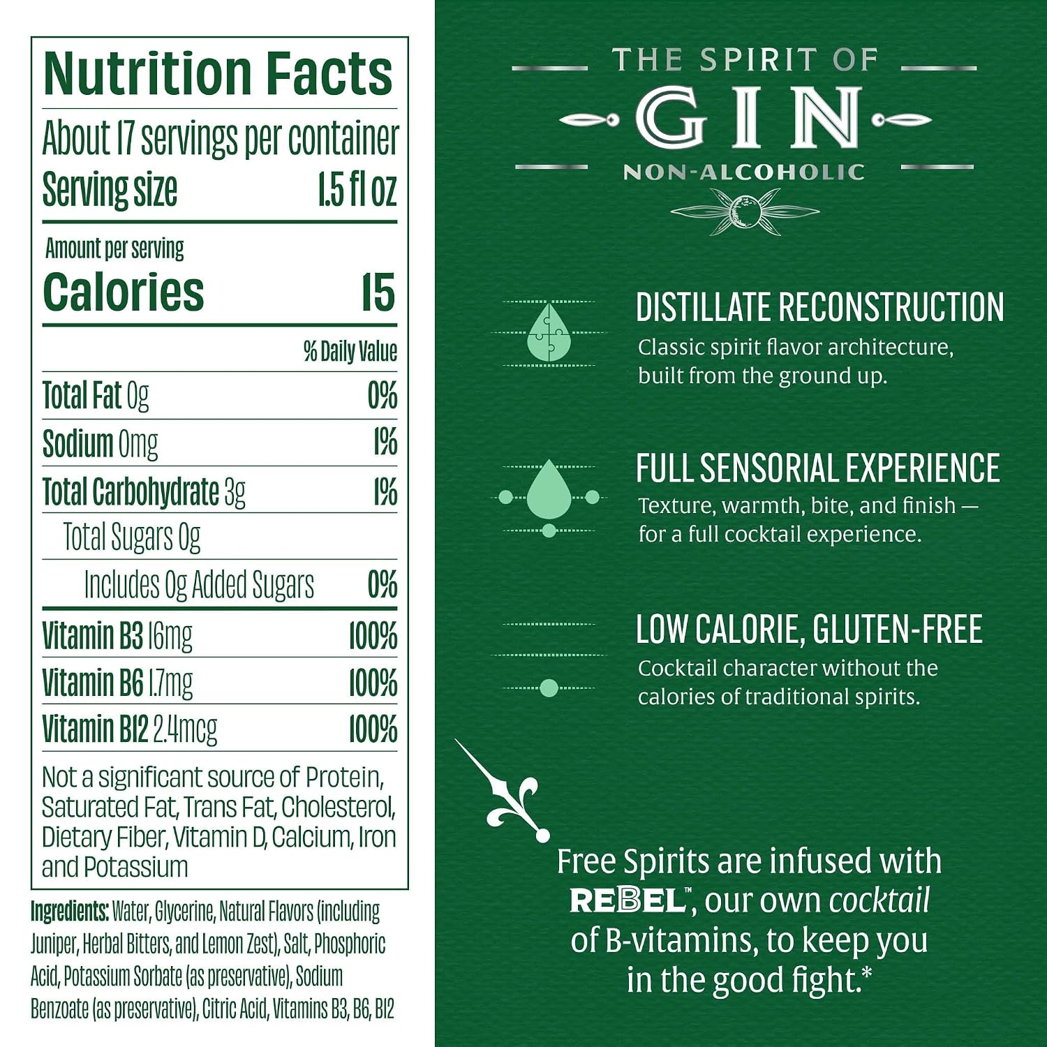 Free Spirits Zero Proof Gin Alternative, Whiskey Style Spirit, 750 mL