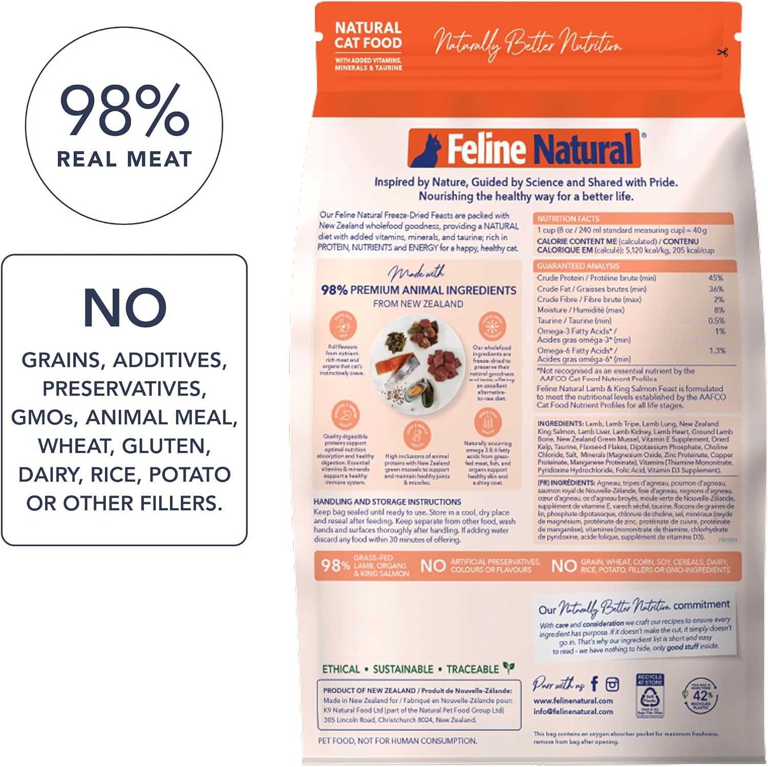 Feline Natural - High Protein Freeze Dried Dry Cat Food with 98% Meat