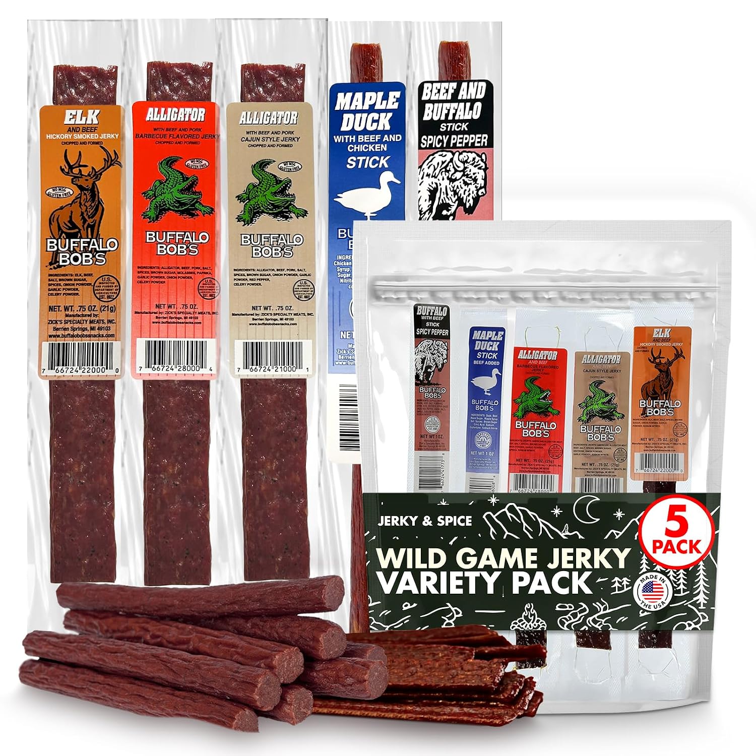 Wild Game Meat Snacks (5 Pack) Exotic Variety Assortment Sampler, HIgh Protein, Gift for Men/Dad, Stocking Stuffer, Adventure Enthusiast
