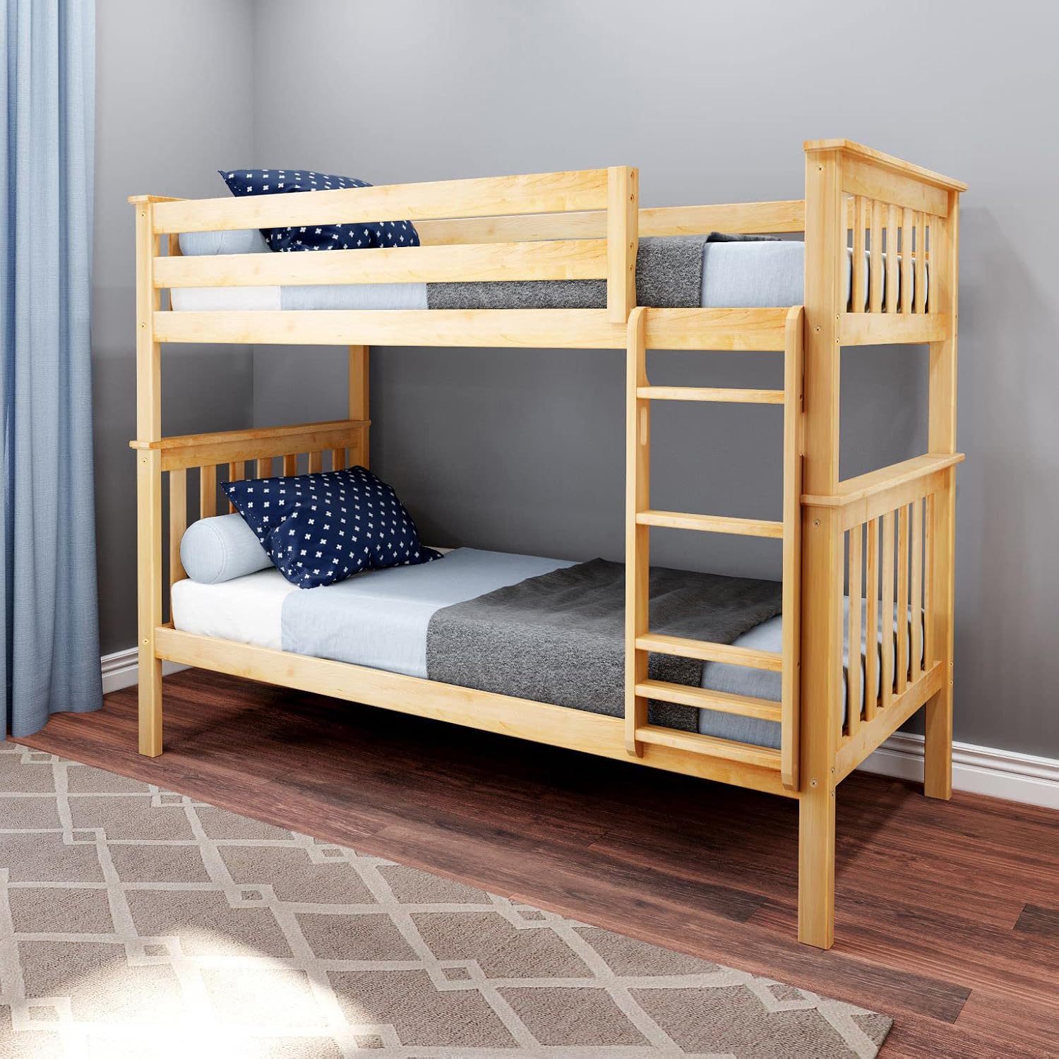 Max & Lily Bunk Bed Twin over Twin, Solid Wood Bunk Bed Frame with Ladder for Kids, 14" Safety Guardrails, Easy Assembly, No Box Spring Needed, White