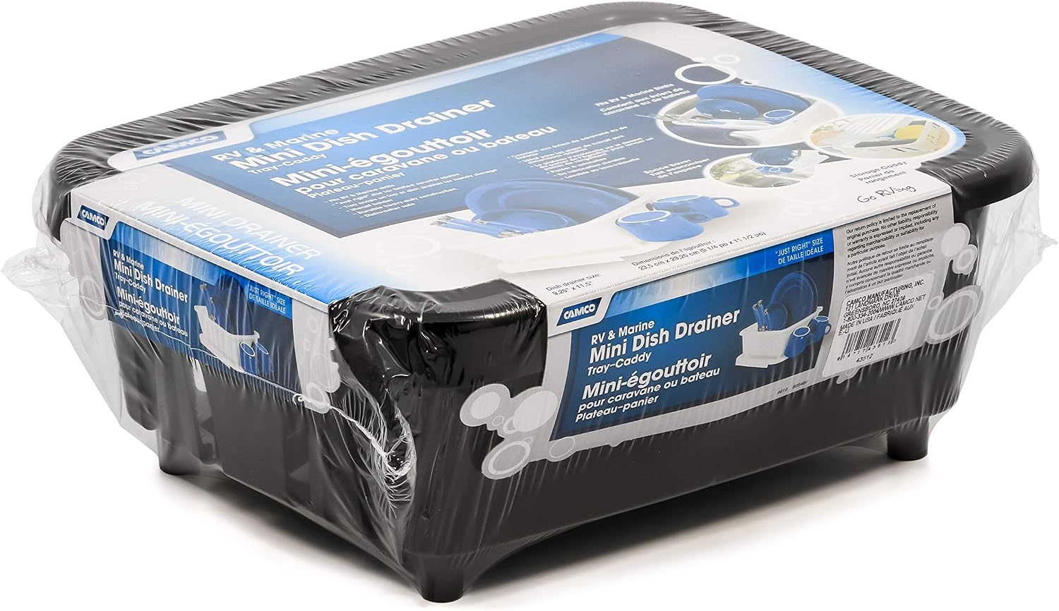 Camco RV Mini Dish Drainer & Tray - Features a Sloped Drain Tray Design, Heavy-Duty Construction - Ideal for Small Spaces, Apartments, Boats, and More -9.5"L x 11.7"W x 4.75"H - Black (43512)
