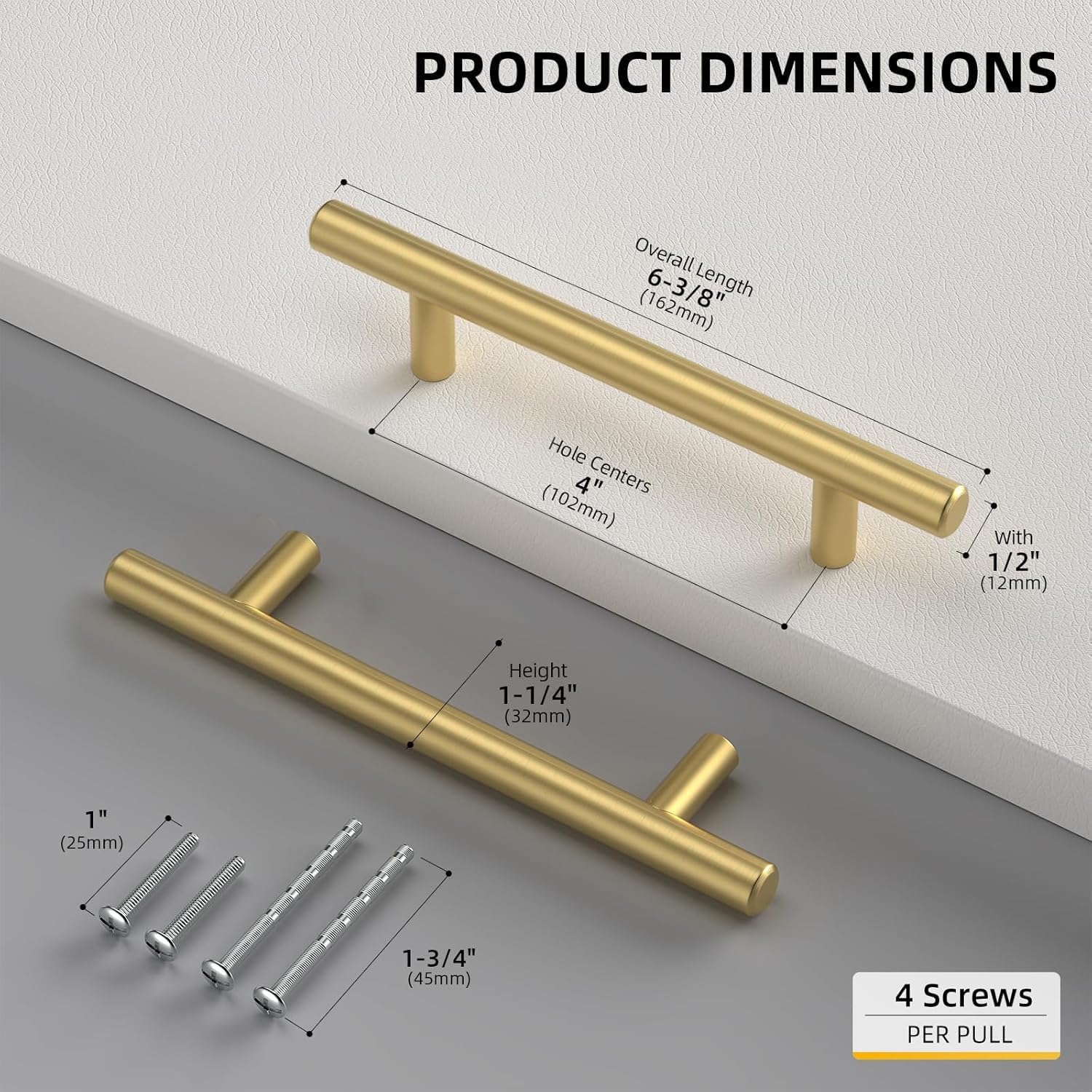 Goldenwarm 5 Pack 3 inch Gold Cabinet Handles Brushed Gold Cabinet Pulls | Gold Dresser Drawer Handles Stainless Steel Drawer Pulls for Kitchen Bathroom Bedroom, Easy to Install