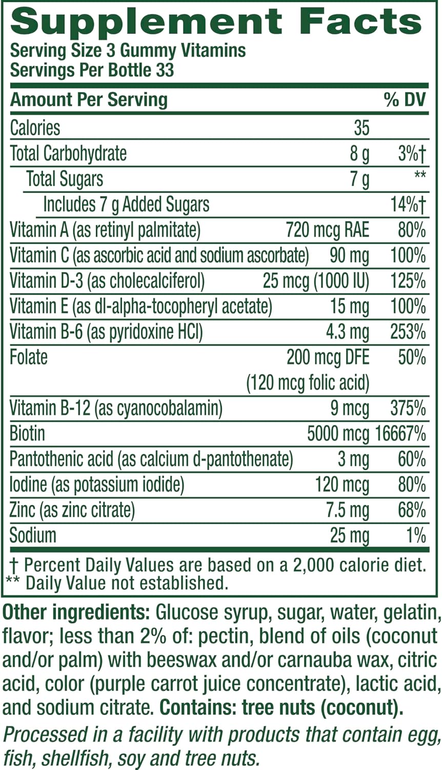 Vitafusion Hair Skin and Nails Gummies | Biotin 5000mcg | 100 Count | Gummy Vitamins for Adult Women & Men | Berry Flavor | Gluten-Free Multivitamin Supplement