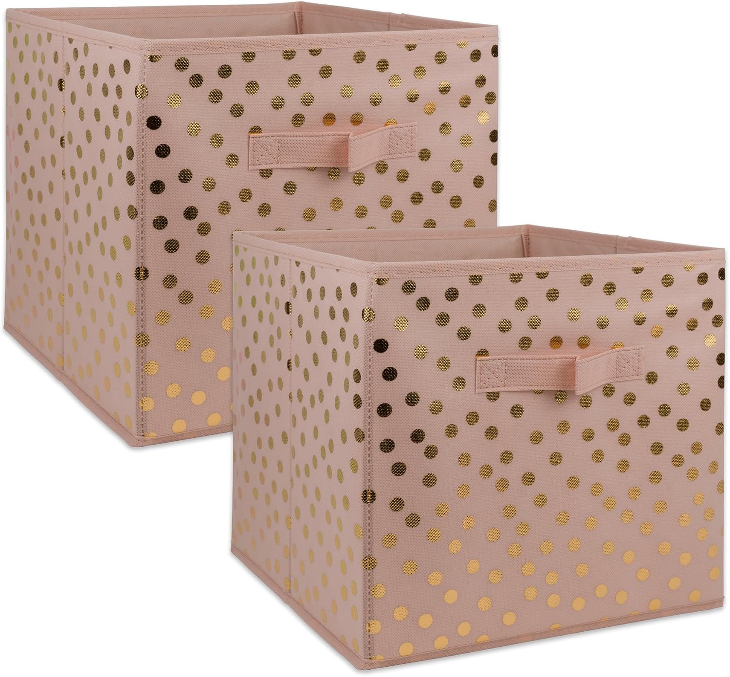 DII Woven Polyester Storage Bin, Polka Dot, White & Gold, Large Set of 2