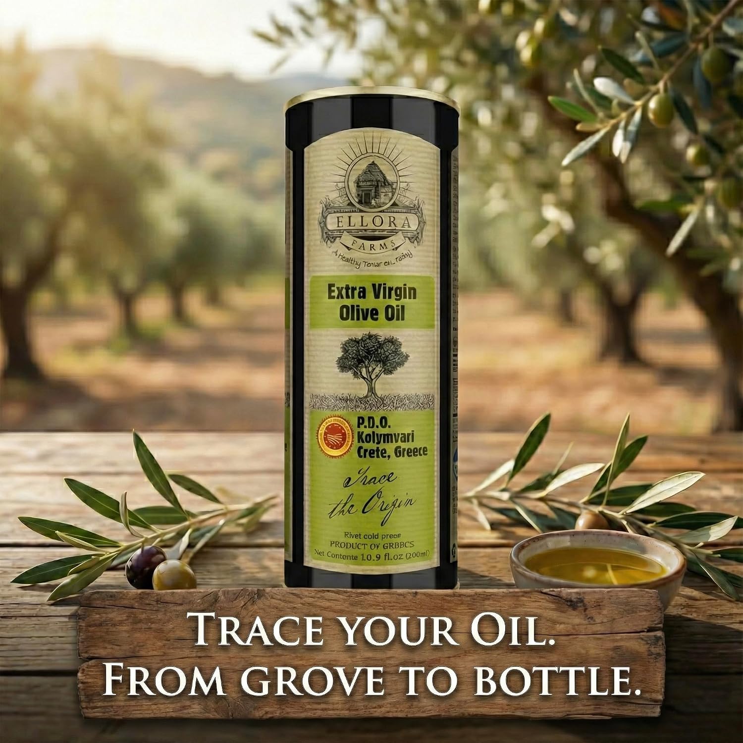 Ellora Farms Olive Oil Extra Virgin, Traceable & Certified PDO Polyphenol Rich Extra Virgin Olive Oil Cold Pressed, Global Gold Awards, Kosher, Single Origin from Crete, Greece 33.8 Fl oz, Pack of 2