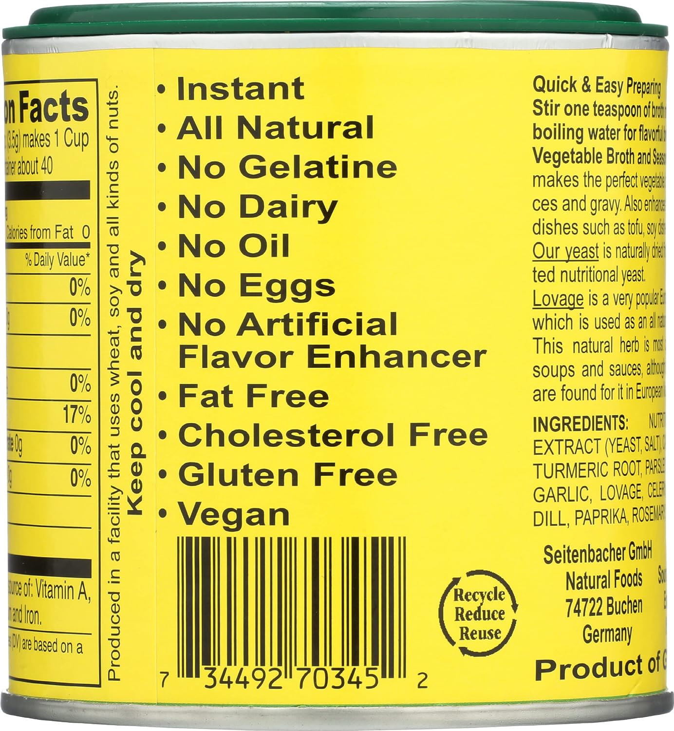 Seitenbacher Vegetable Broth and Seasoning - 5 oz. can