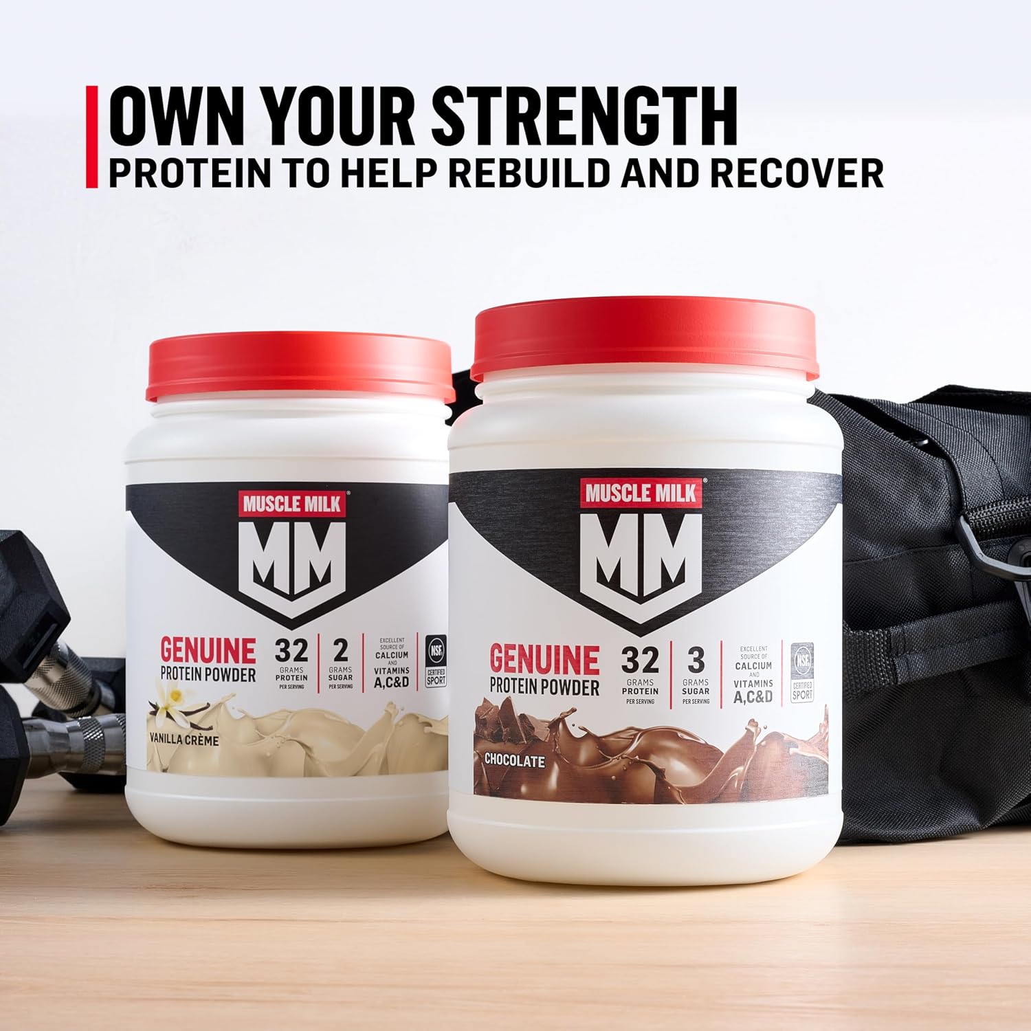 Muscle Milk Genuine Protein Powder, Chocolate, 4.94 Pound, 32 Servings, 32g Protein, 2g Sugar, Calcium, Vitamins A, C & D, NSF Certified for Sport, Energizing Snack, Packaging May Vary