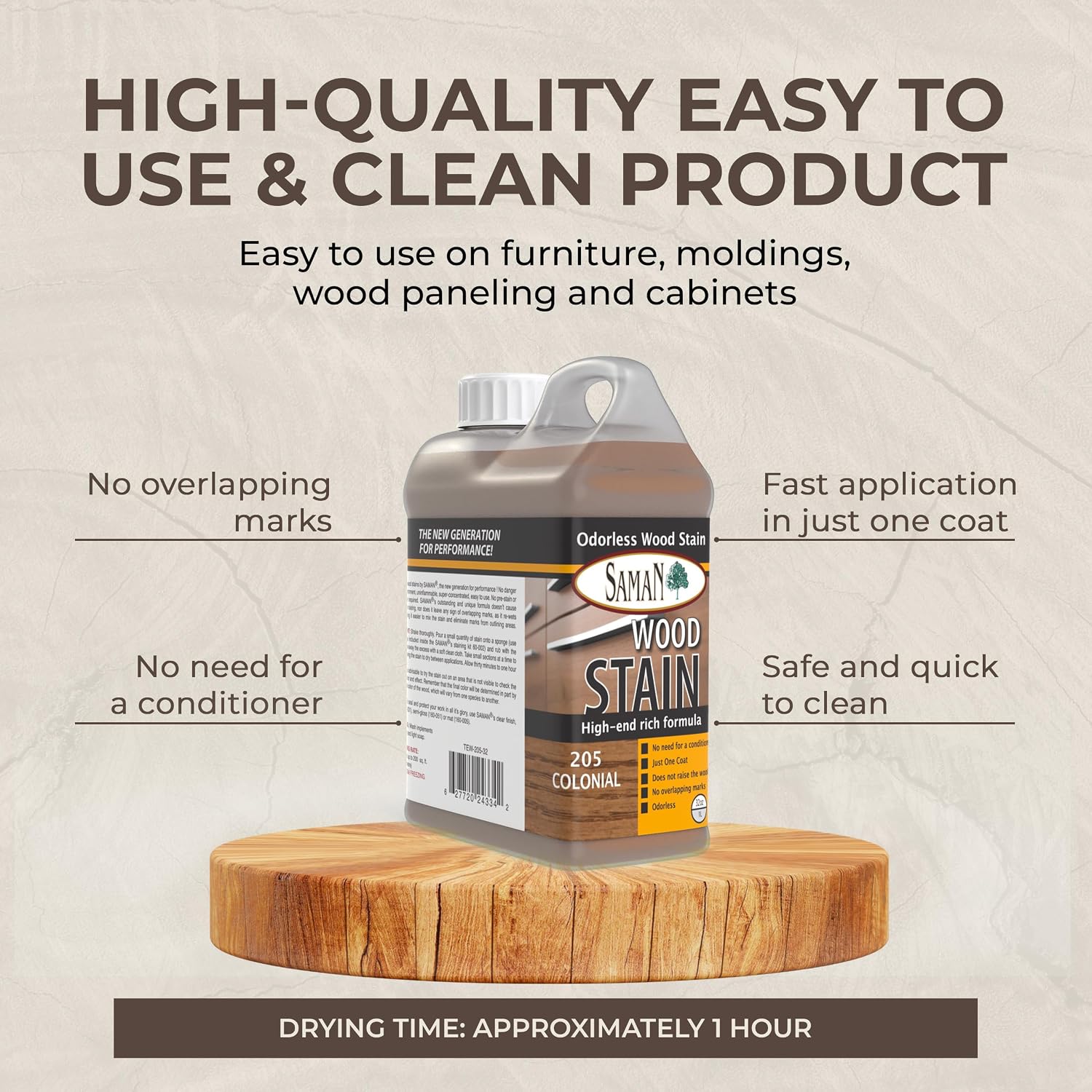 SamaN Interior Water Based Wood Stain - Natural Stain for Furniture, Moldings, Wood Paneling, Cabinets (Antique Walnut TEW-212-12, 12 oz)