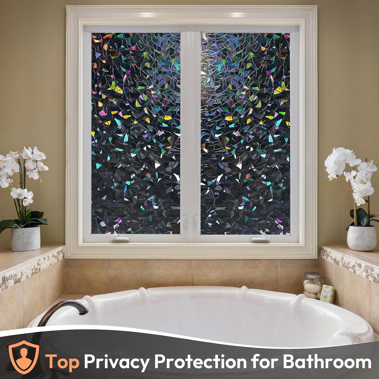 Haton Window Privacy Film, Stained Glass Rainbow Film, 17.5" x 78.7"