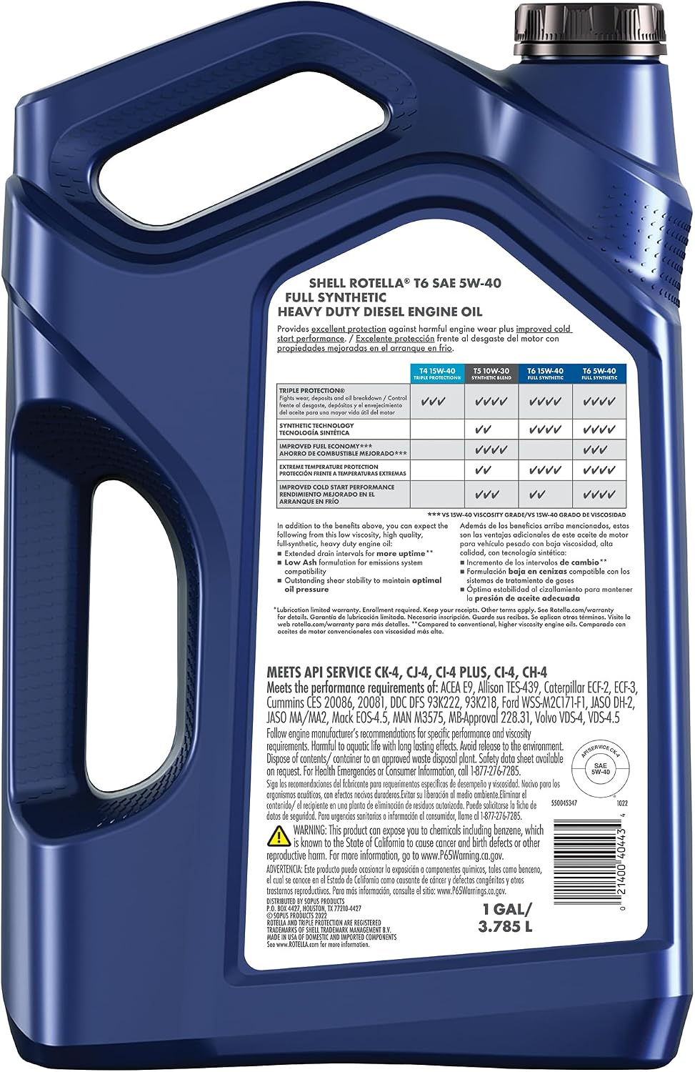 Shell Rotella T6 Full Synthetic Heavy Duty Engine Oil 5W-40, 55 Gallon Drum