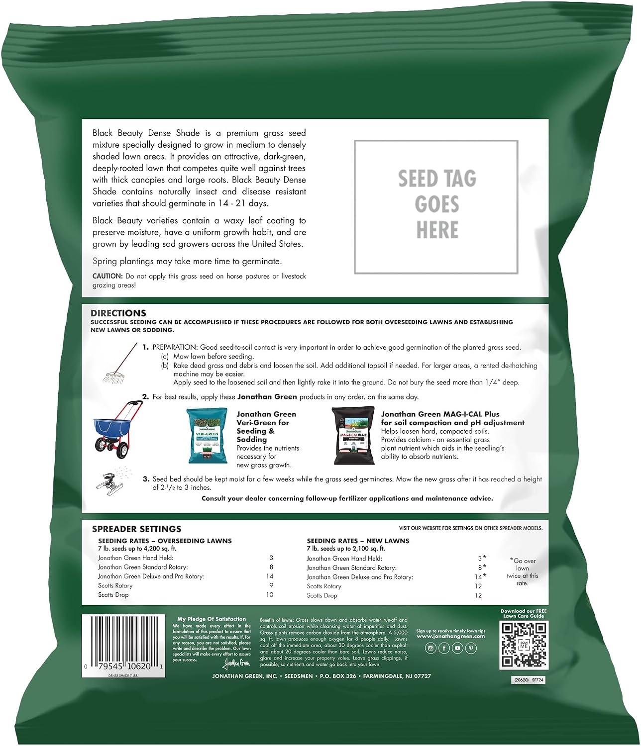 Jonathan Green (10610) Black Beauty Dense Shade Grass Seed - Cool Season Lawn Seed (25 lb) | Grows Well in Medium to Densely Shaded Areas
